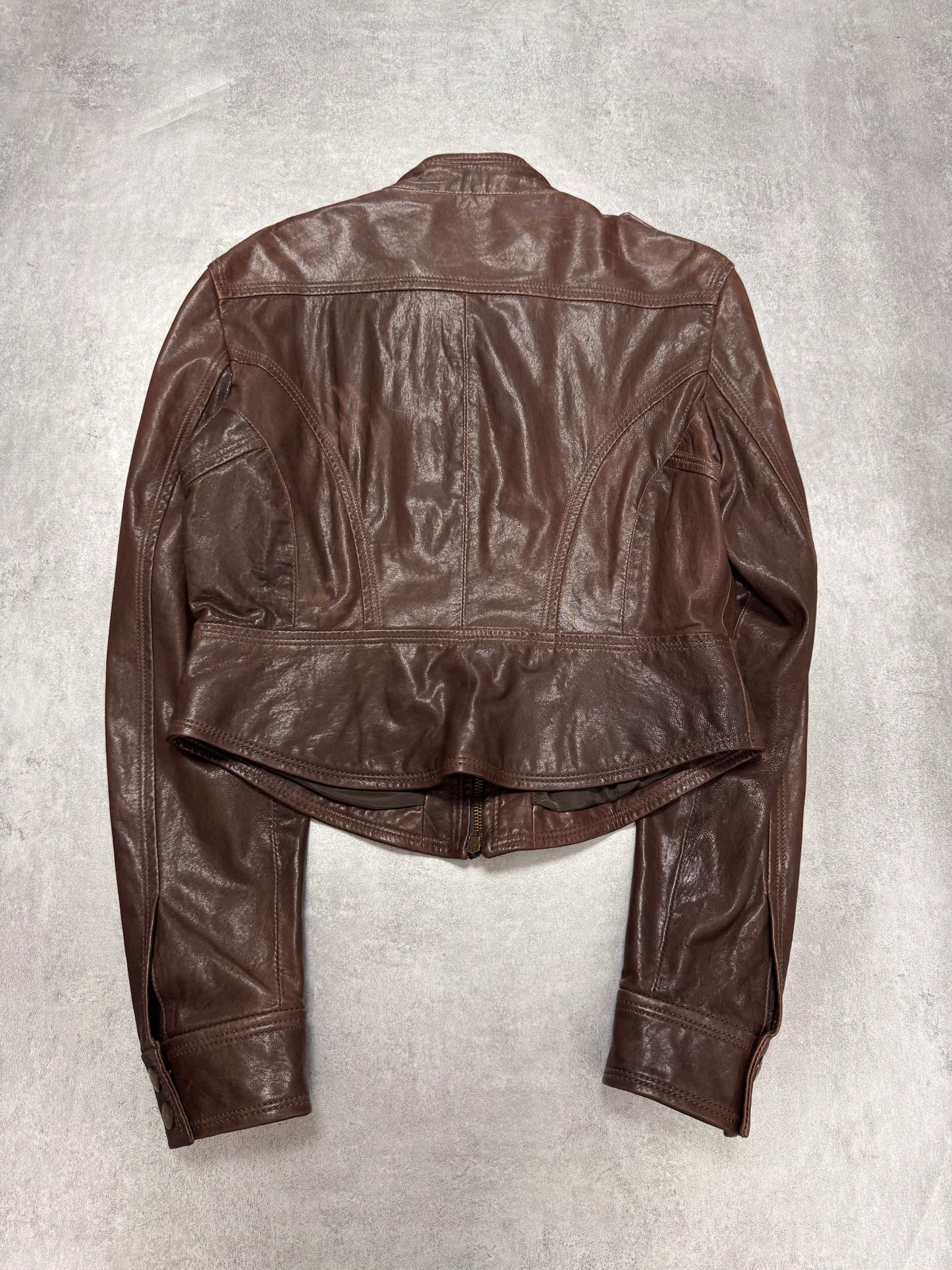 FW2011 Cavalli Cropped Brown Leather Jacket (XS)