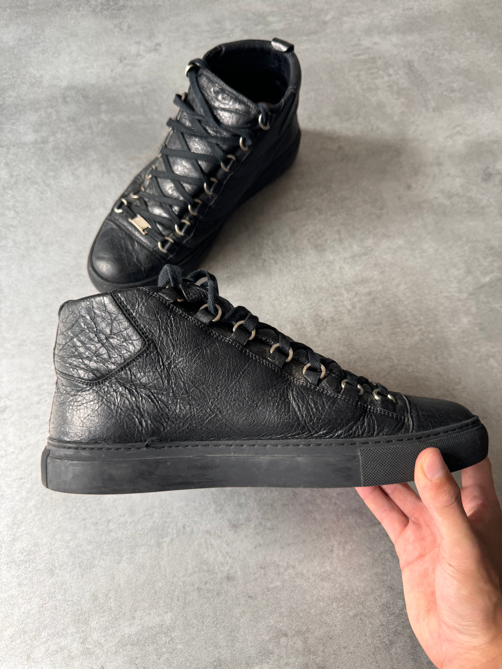 Balenciaga Arena High Black Cracked Leather Sneakers