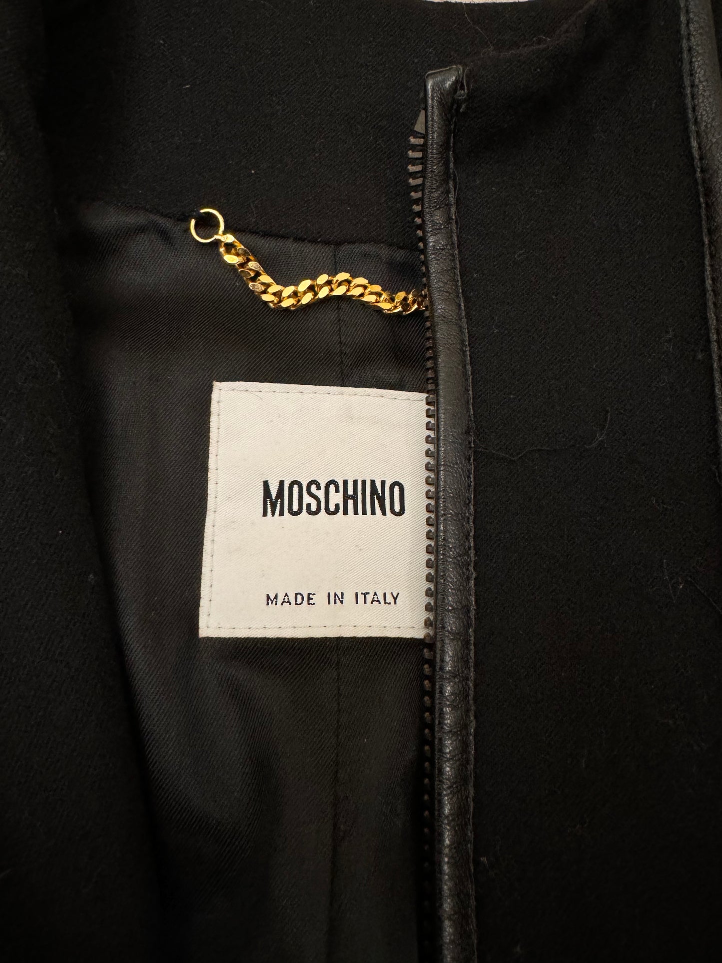 2000s Moschino Leather Lines Cropped Wool Jacket (XS)