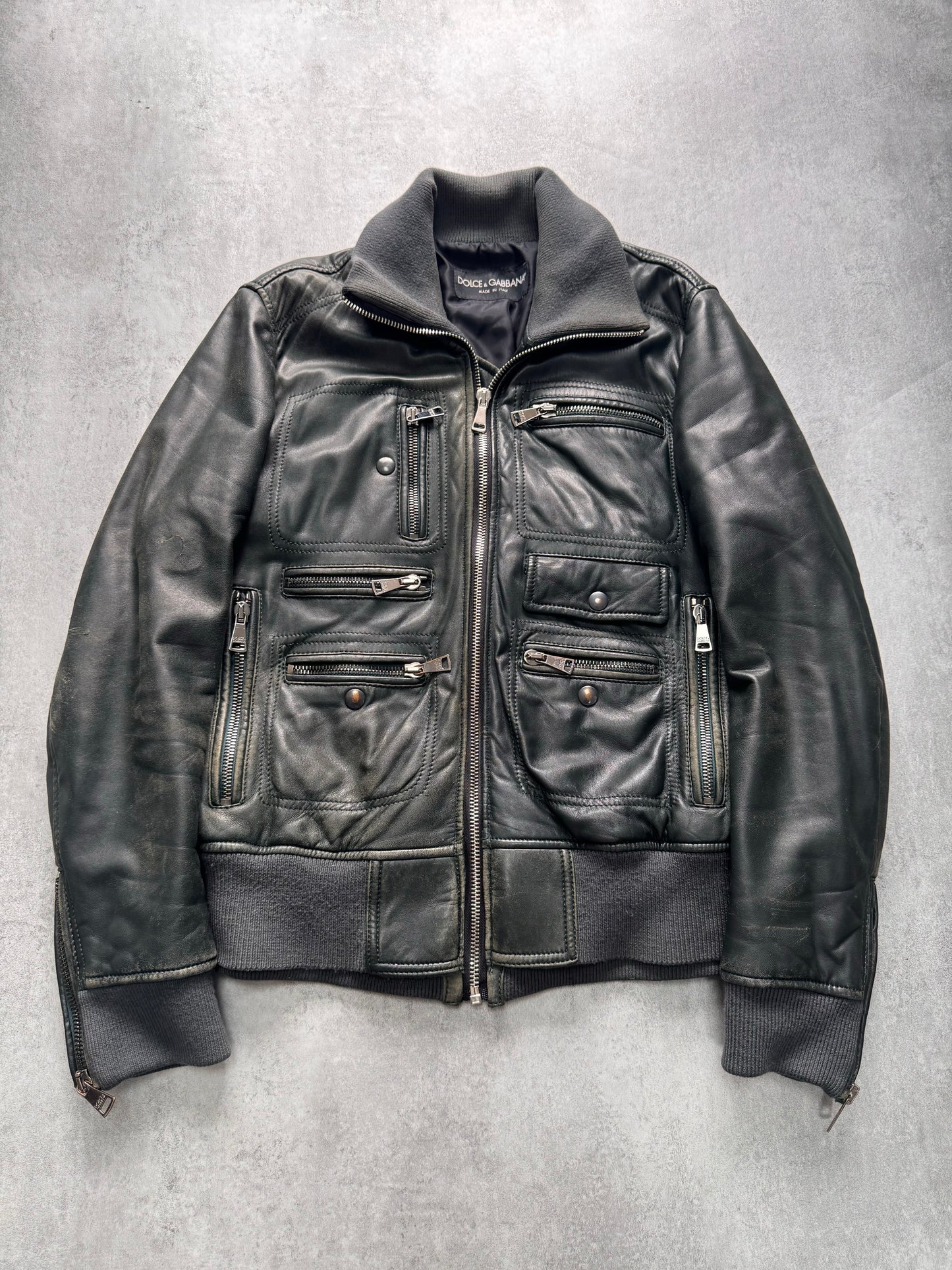 Dolce & Gabbana Multi-Zip Dark Olive Leather Jacket (M/L)