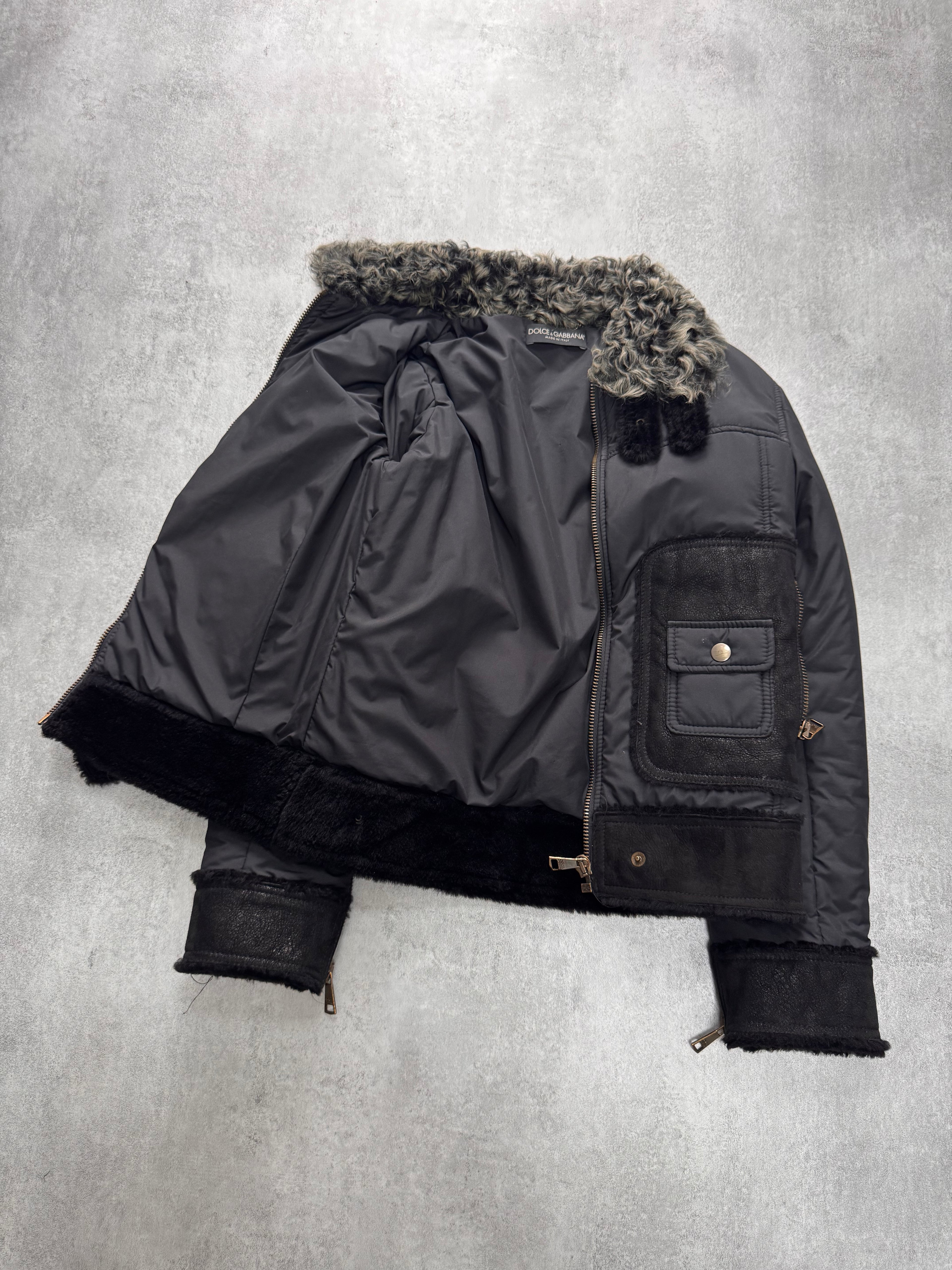 2000s Dolce & Gabbana Shearling Hybrid Bomber Jacket