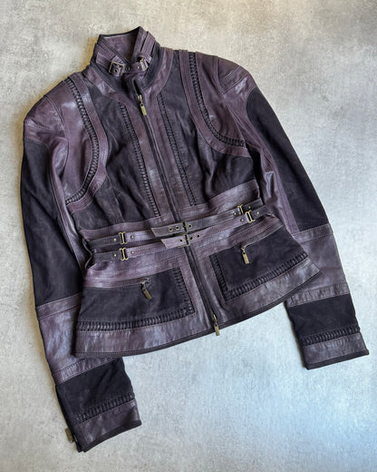 AW2008 Cavalli Soldier Purple Metallic Leather Hybride Jacket (S/M) - 6