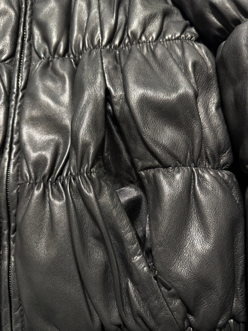 2000s Armani Pleats Black Leather Jacket