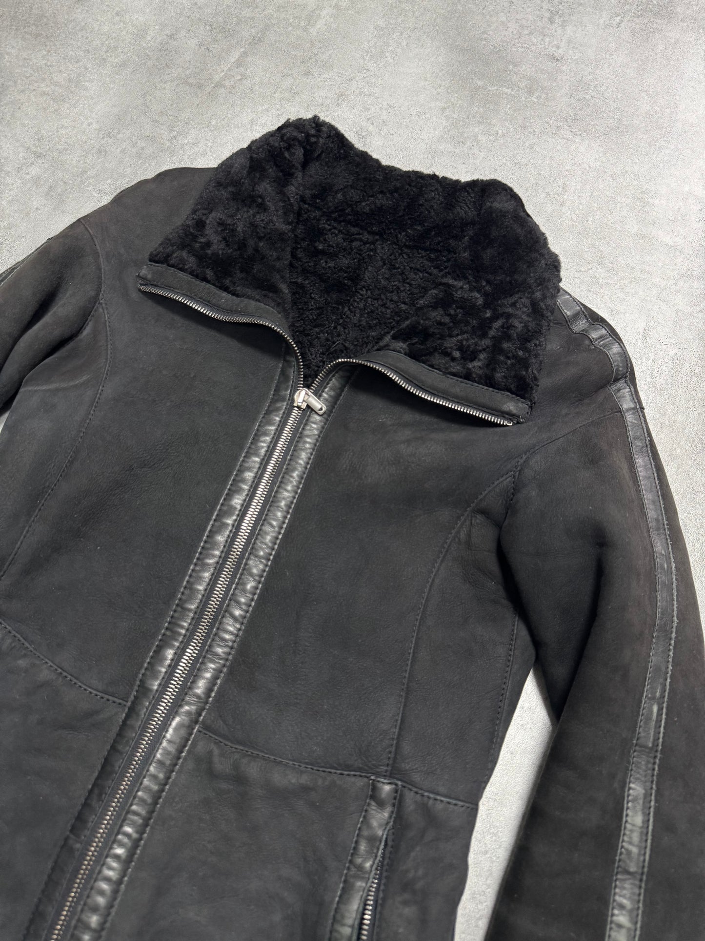 AW2007 Emporio Armani Black Shearling Fitted Jacket (XS)