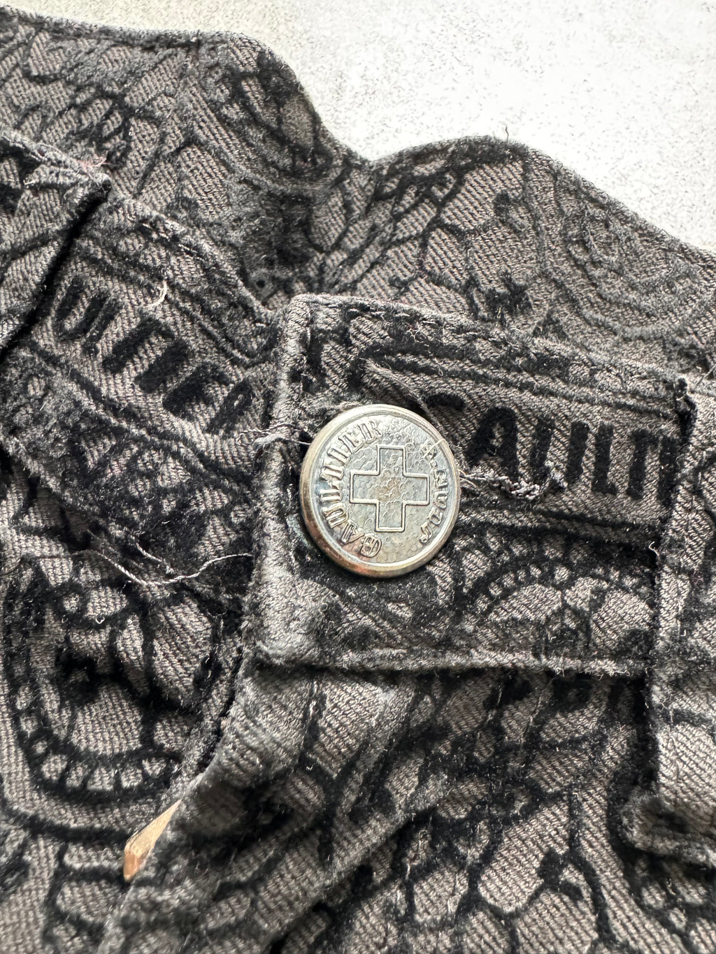 1990s Jean Paul Gaultier Glamour Velvet Black Denim Pants