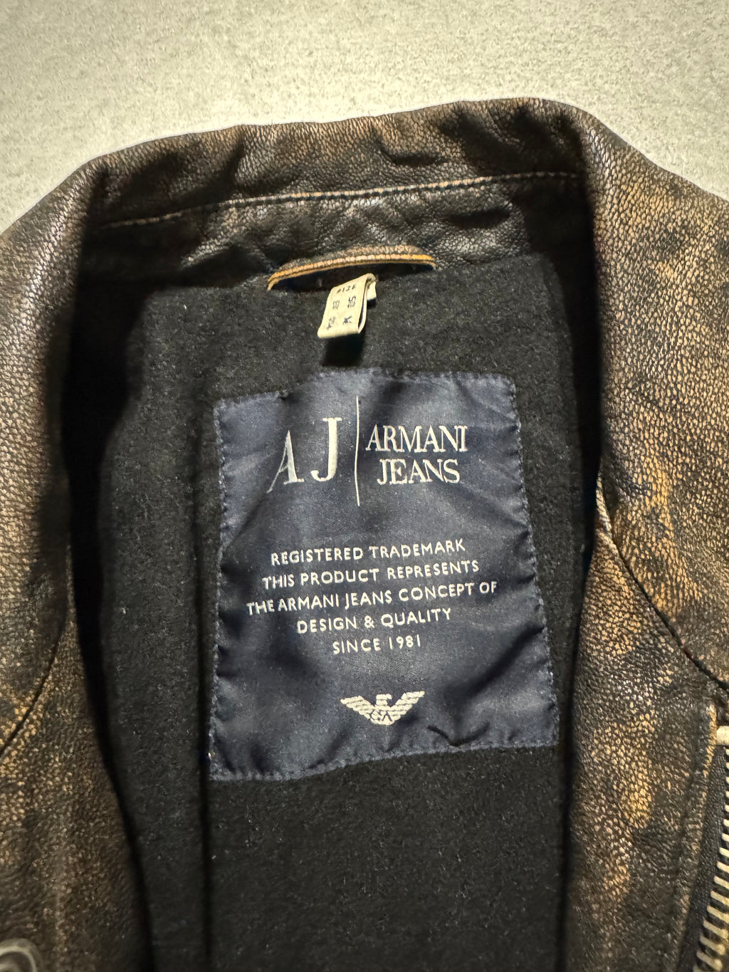 2000s Armani Faded Brown Leather Jacket