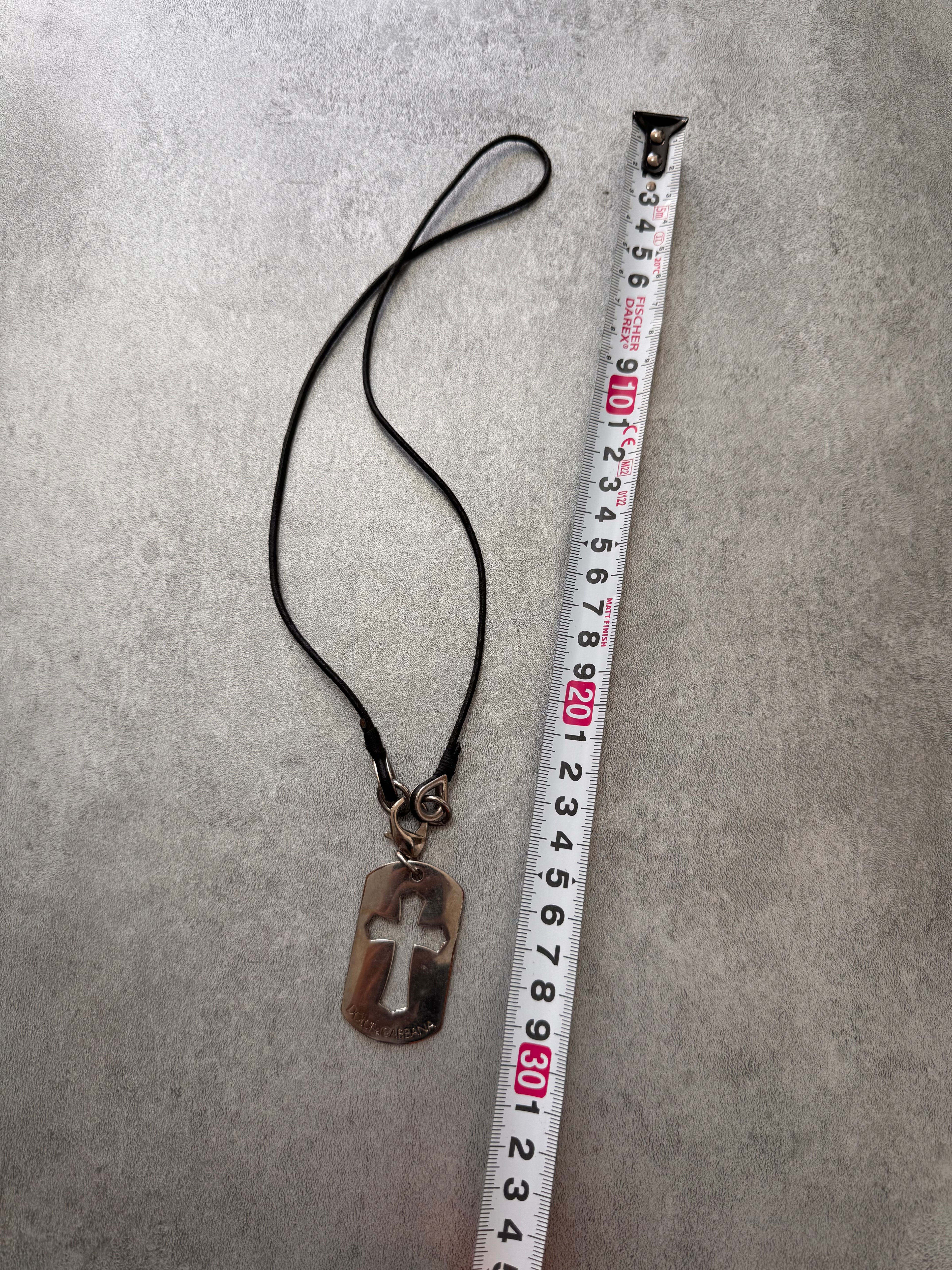 Dolce & Gabbana Dog Tag Cross Stainless Pendant Leather Necklace