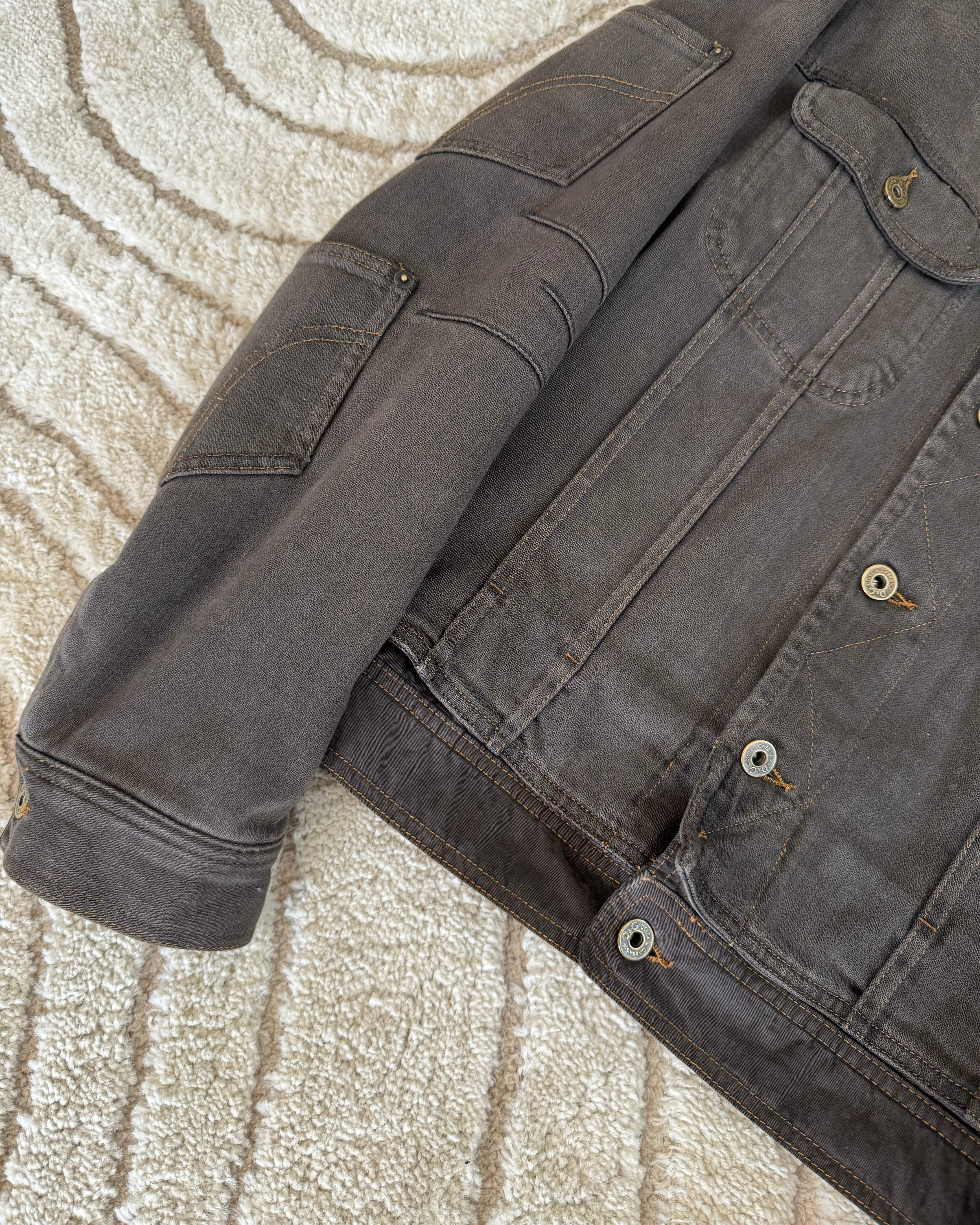 AW03 Dolce & Gabbana Double-Waisted Multi-Pocket Dark Grey Denim Jacket (XL)