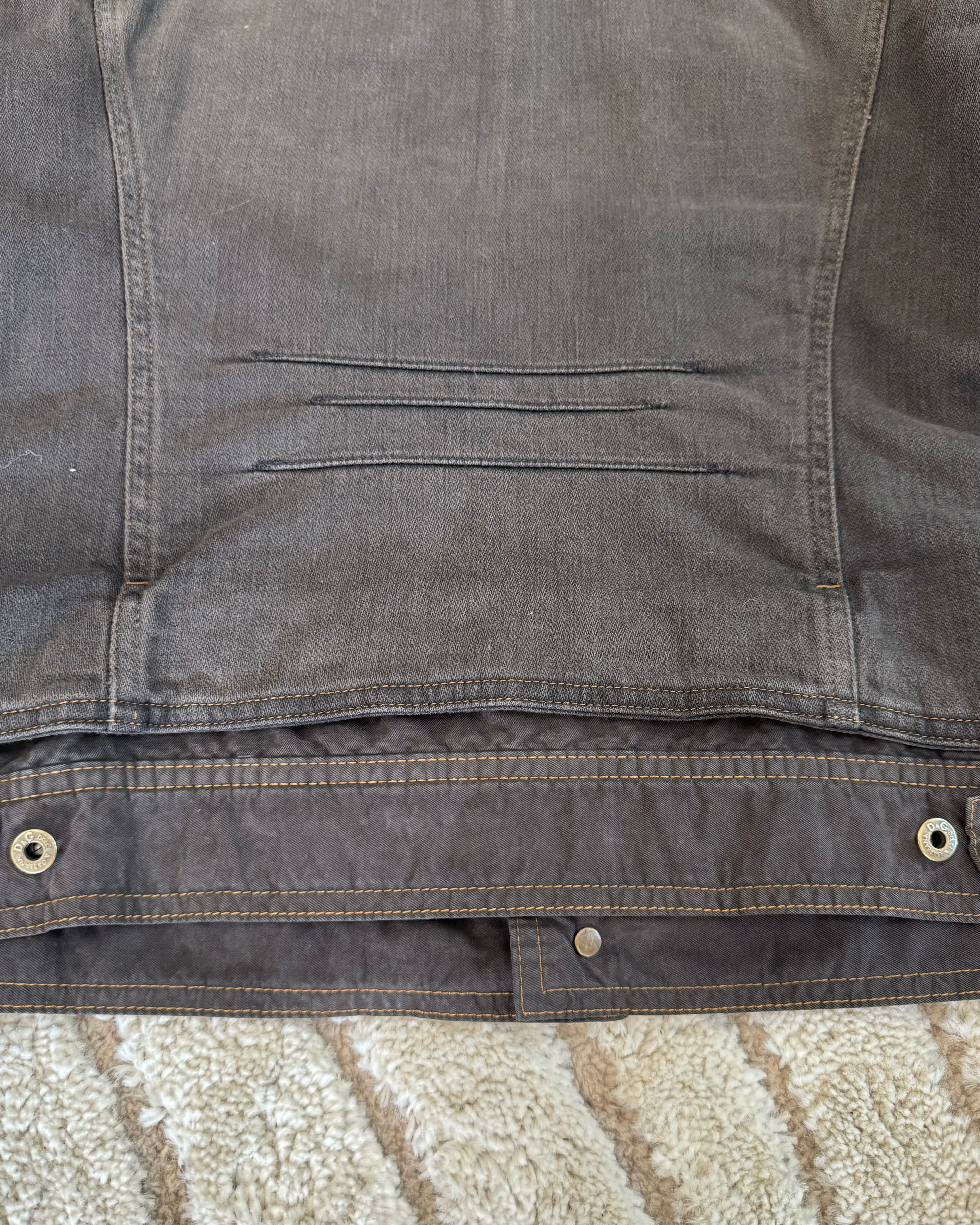 AW03 Dolce & Gabbana Double-Waisted Multi-Pocket Dark Grey Denim Jacket (XL)