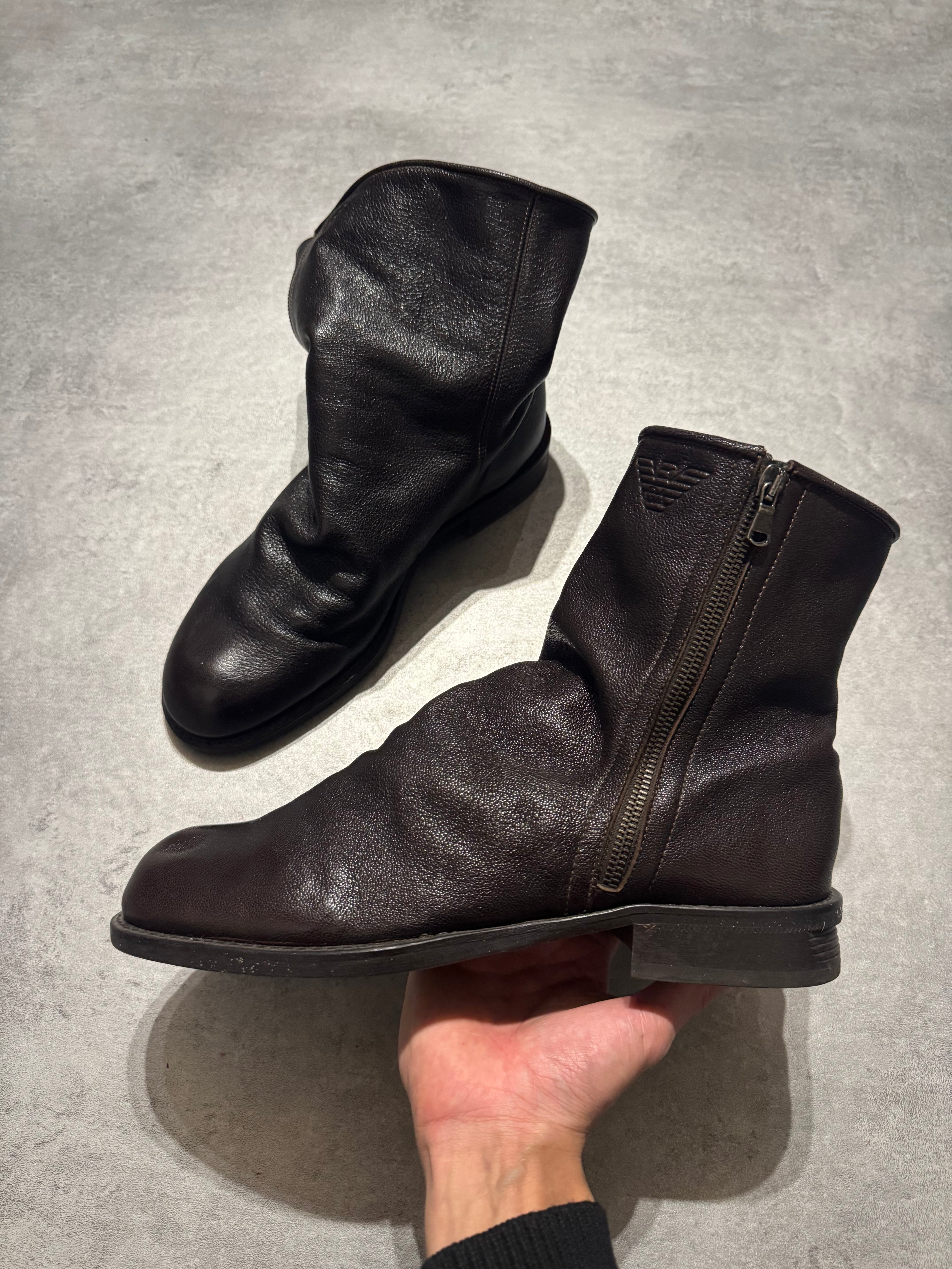 2000s Emporio Armani Brown Wool Leather Boots