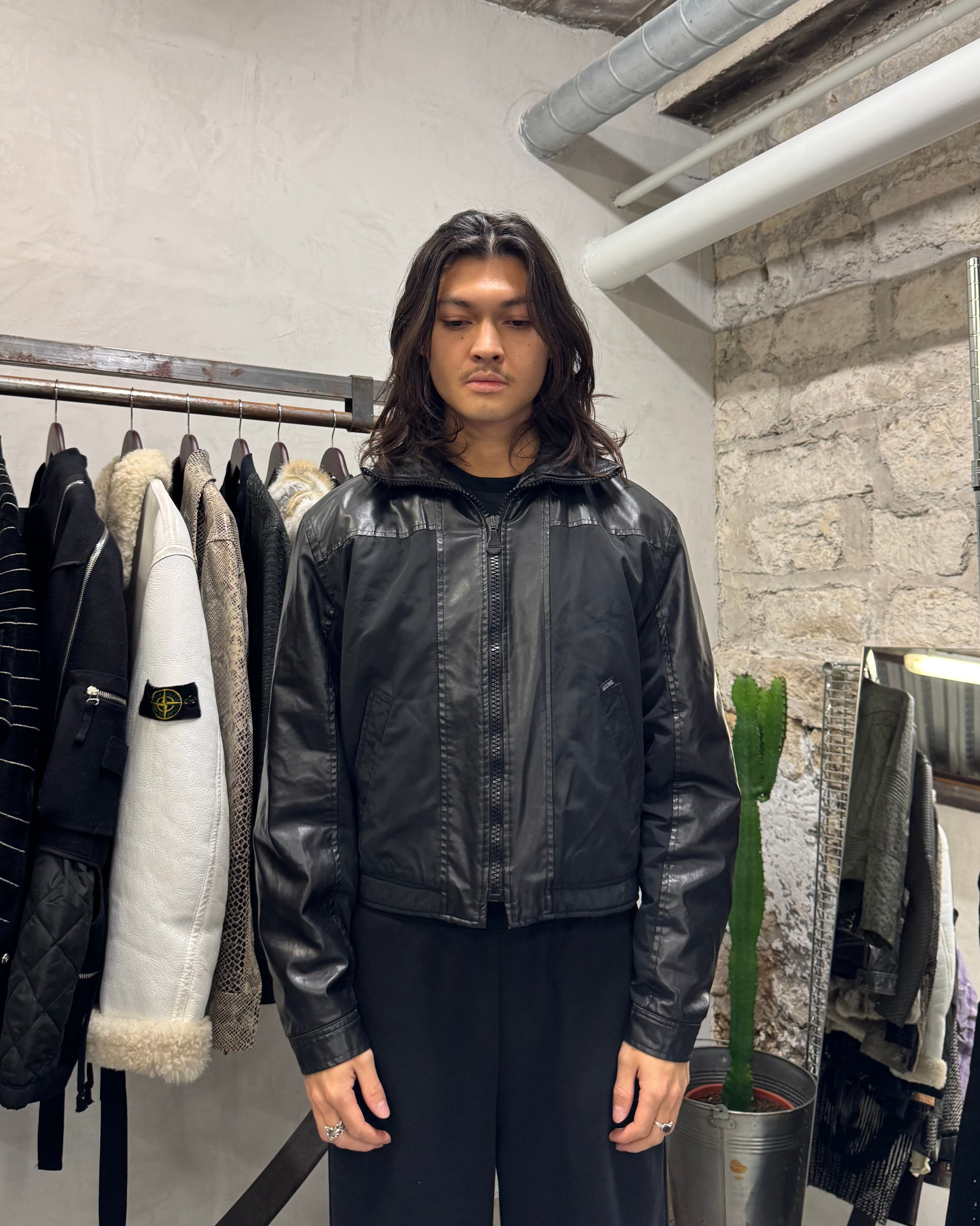 2000s Moschino Nylon Hybrid Black Cropped Jacket