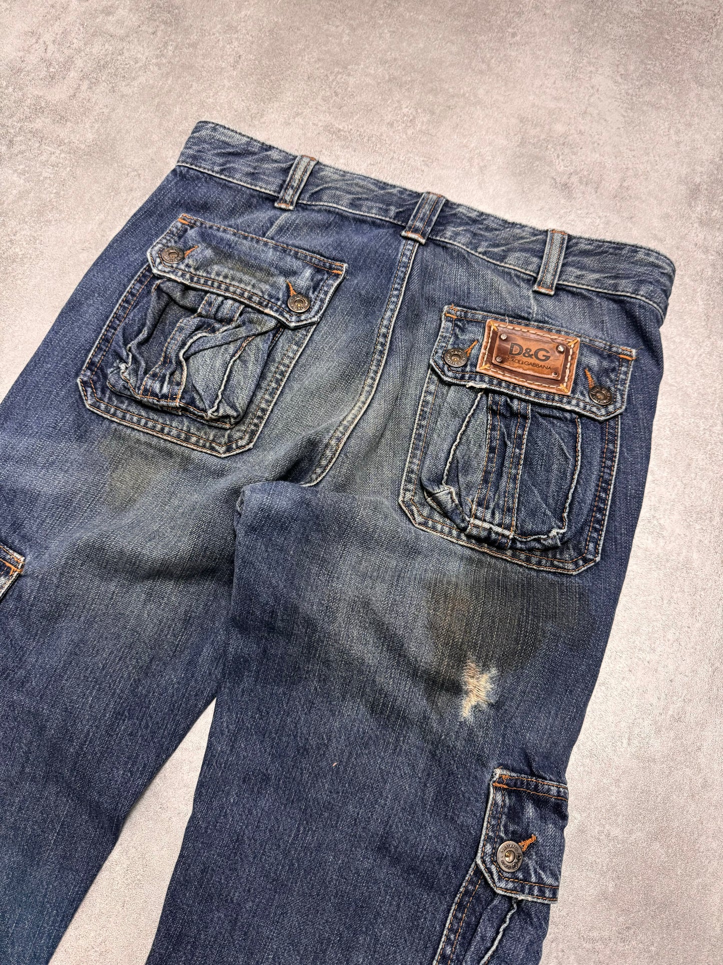 AW2005 Dolce & Gabbana Destroyed Cargo Denim Jeans (M)