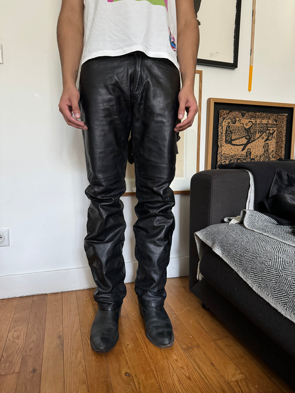 2000s Versace Black Leather Pants