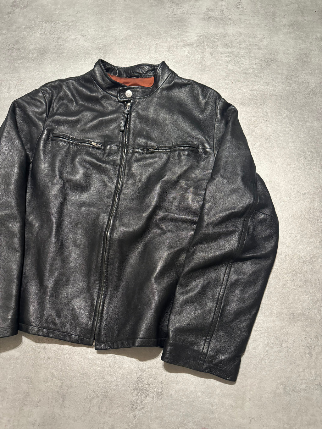 2000s Armani Black Structured Biker Leather Jacket (L) - 10
