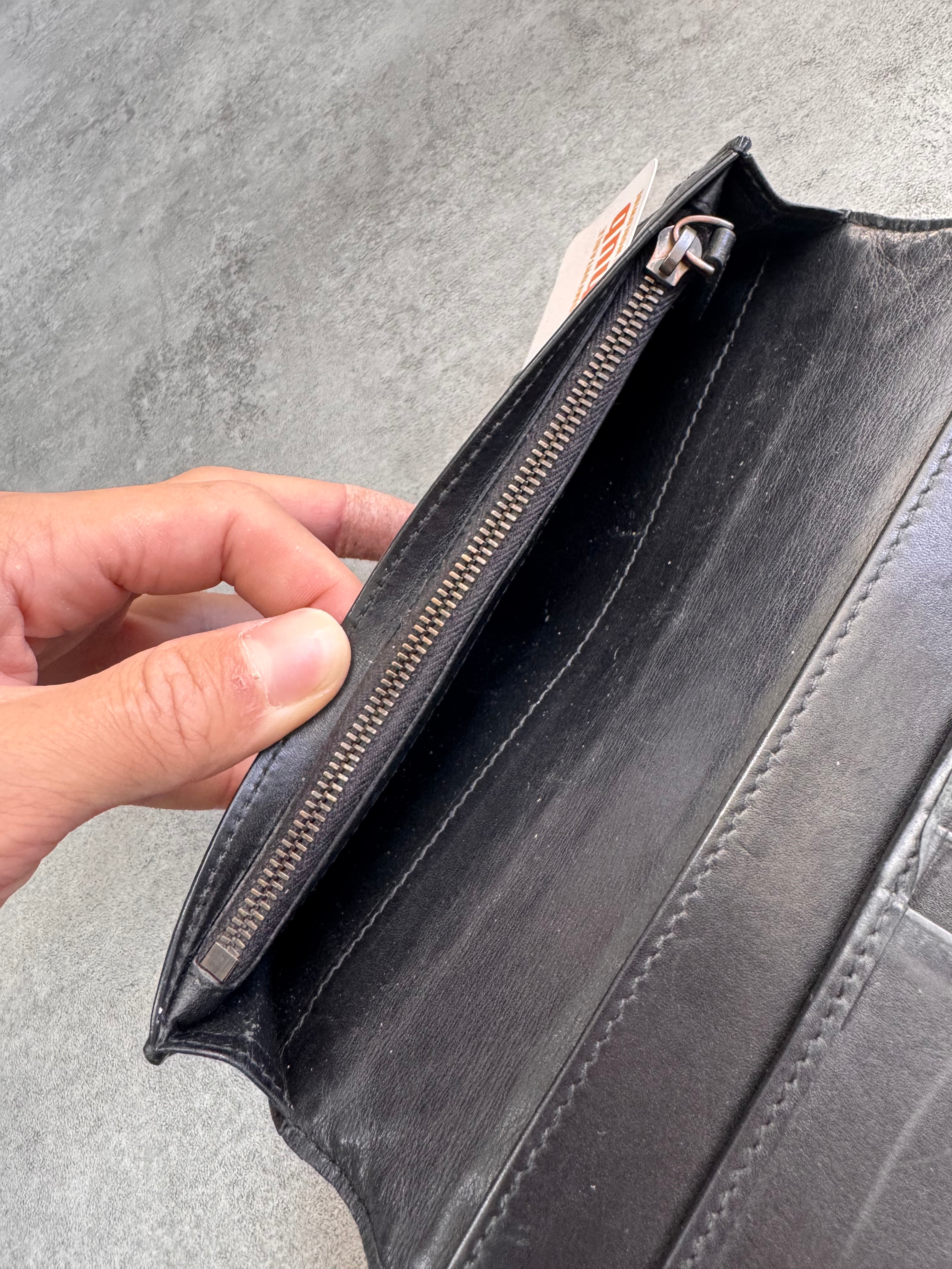 1990s Bottega Venetta Intrecciato Black Woven Leather Wallet