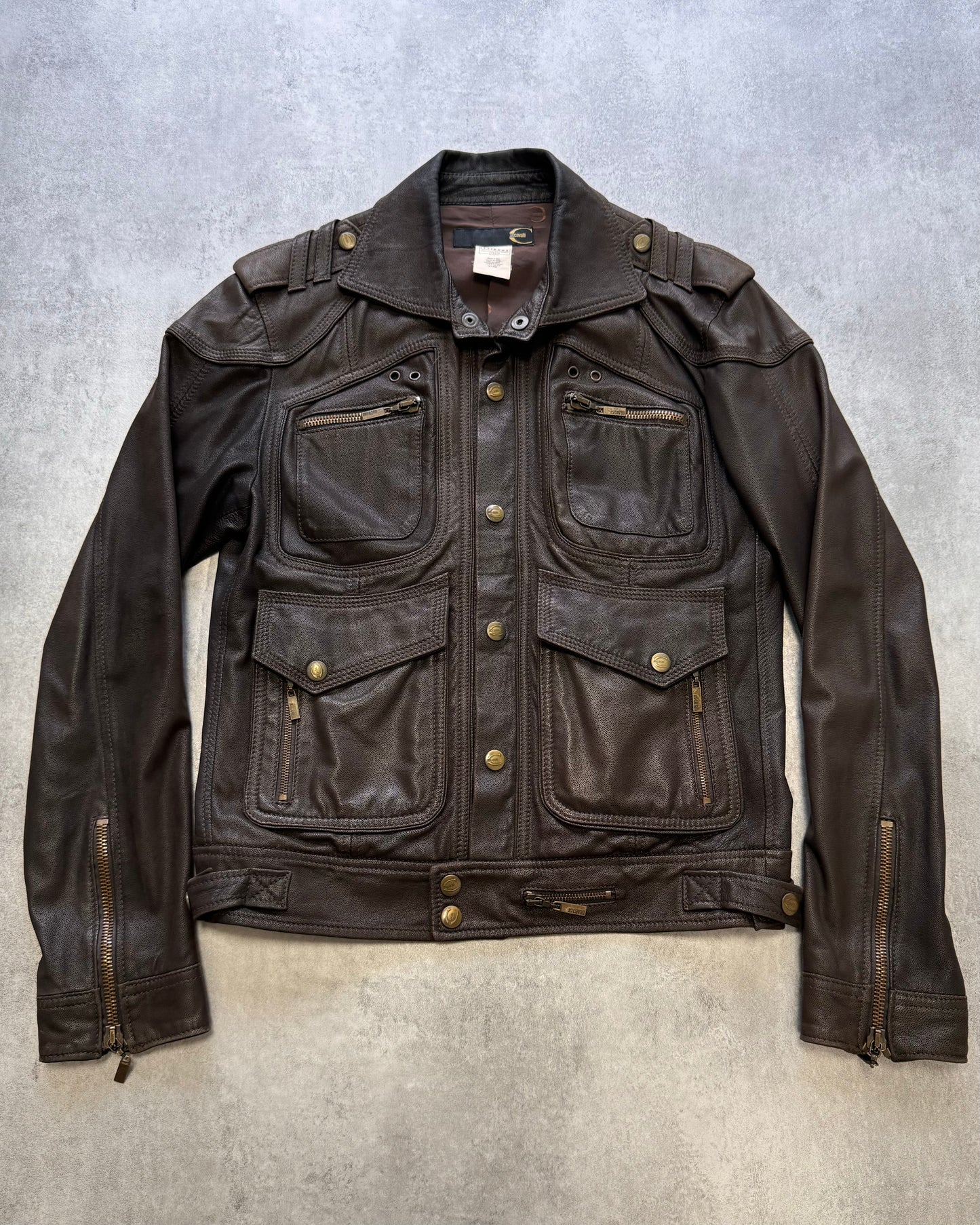 2000s Just Cavalli Hunter Brown Leather Jacket (S/M)