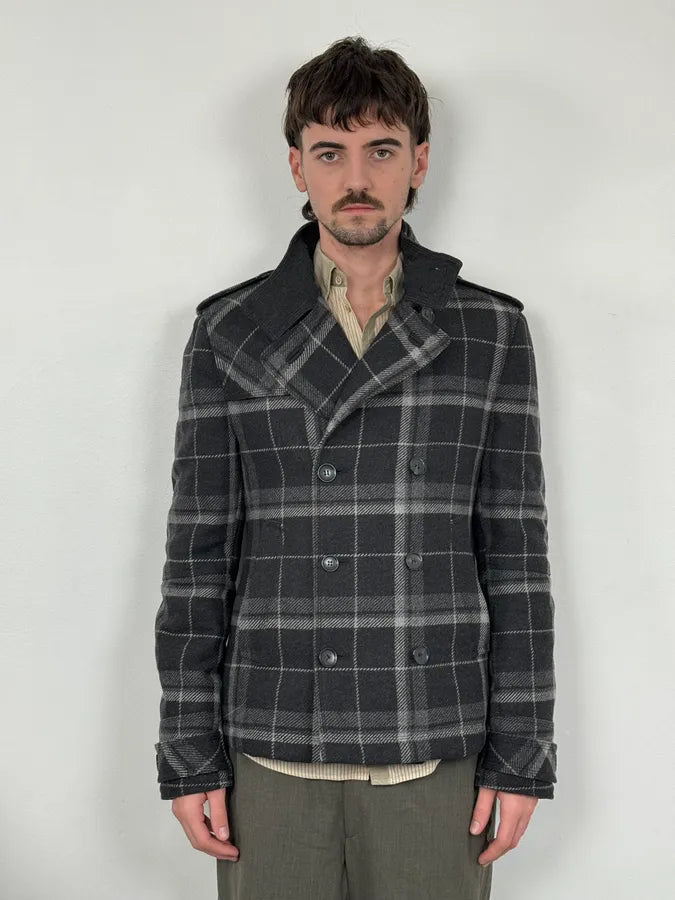 2000s Dolce & Gabbana Grey Checkered Wool Buttoned Jacket DZbWxyq 0