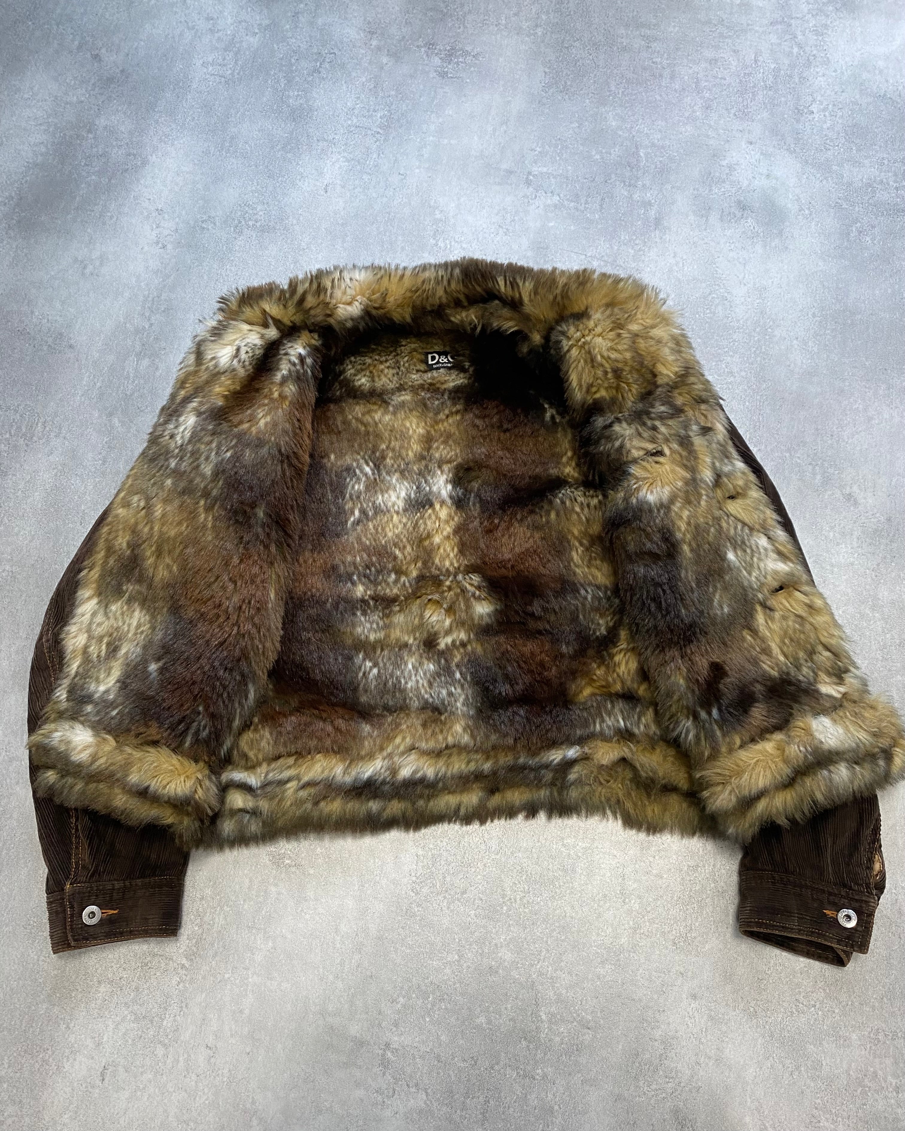 FW2001 Dolce & Gabbana Fur Striped Corduroy Jacket (S/M)