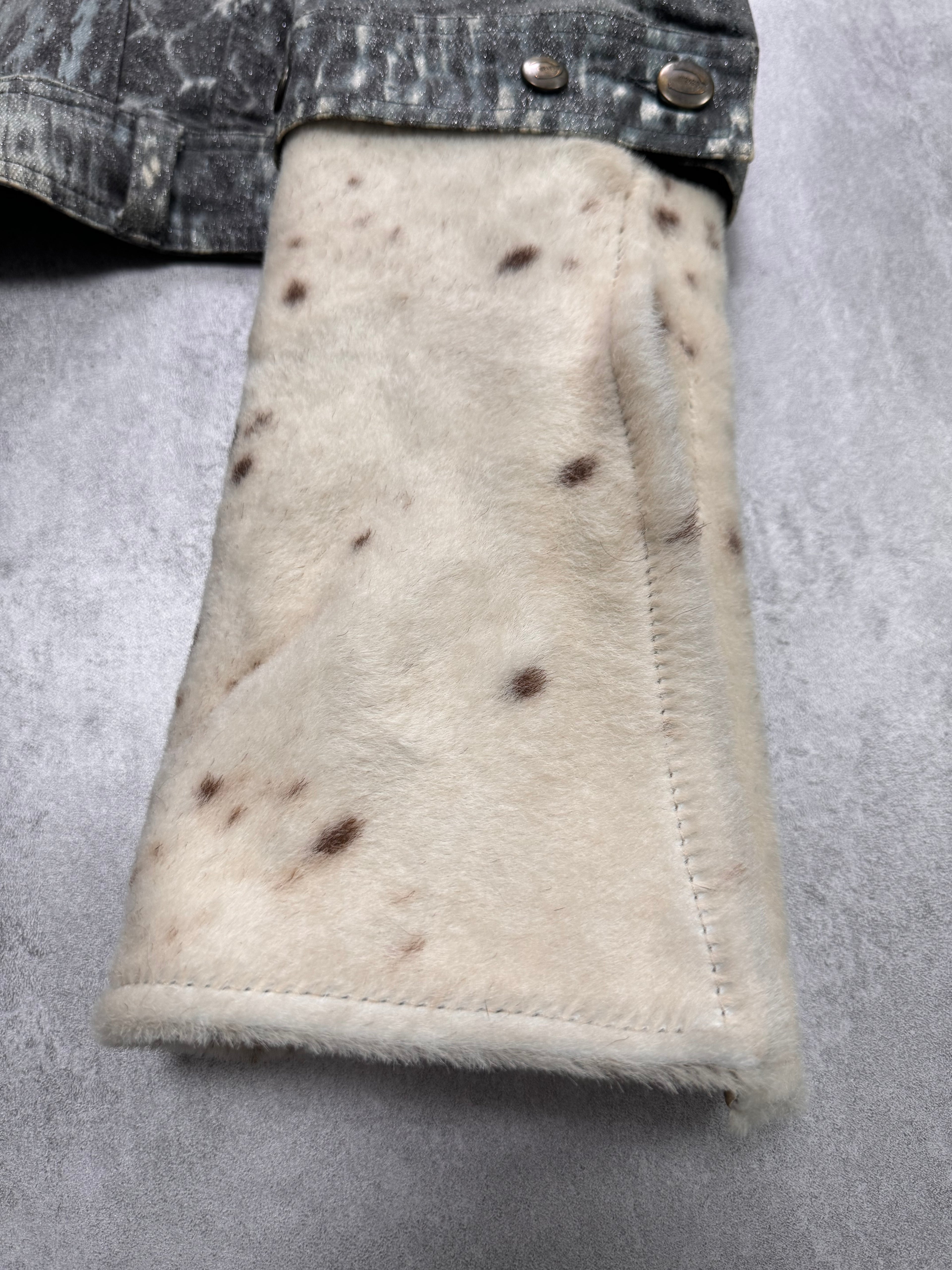 1990s Roberto Cavalli Snake Denim Jacket with Cow Detachable Sleeves