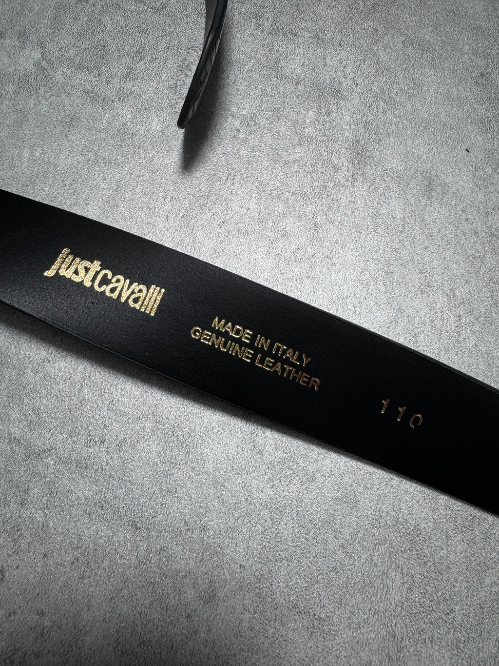 Cavalli Snake Effect Black Calf Leather Belt