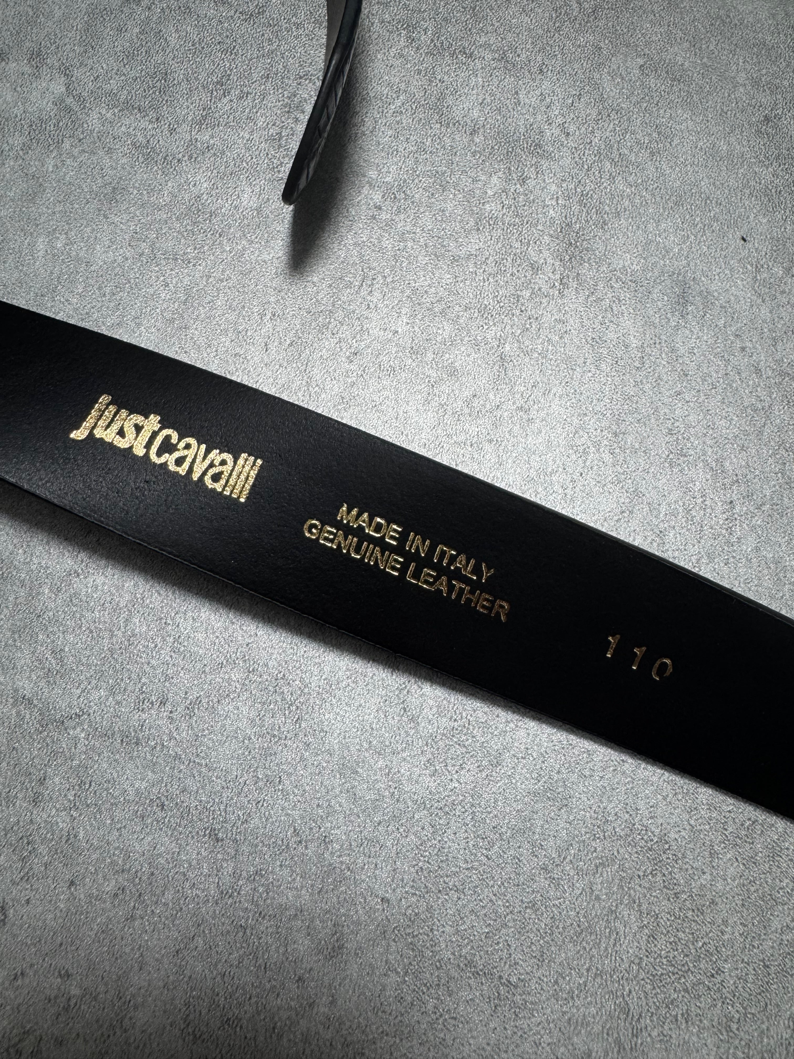 Cavalli Snake Effect Black Calf Leather Belt