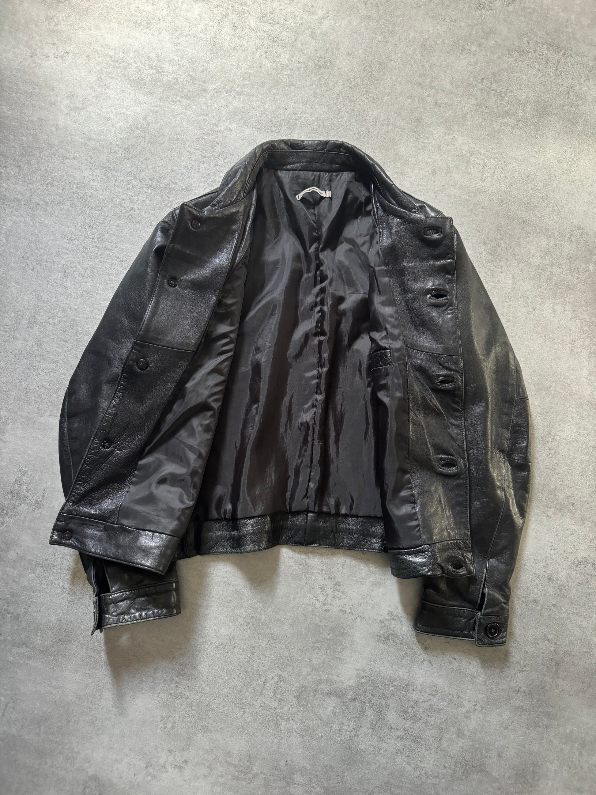 1990s Emporio Armani Black Minimalist Leather Jacket (S) - 8