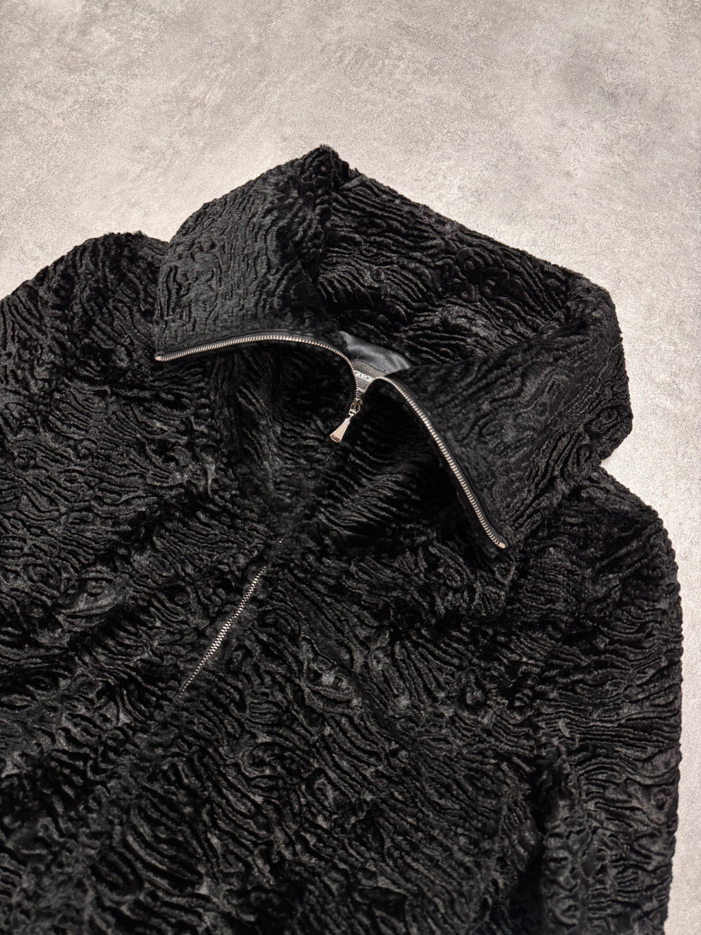 2000s Giorgio Armani Astrakan Sheep Fur Hight Neck Jacket