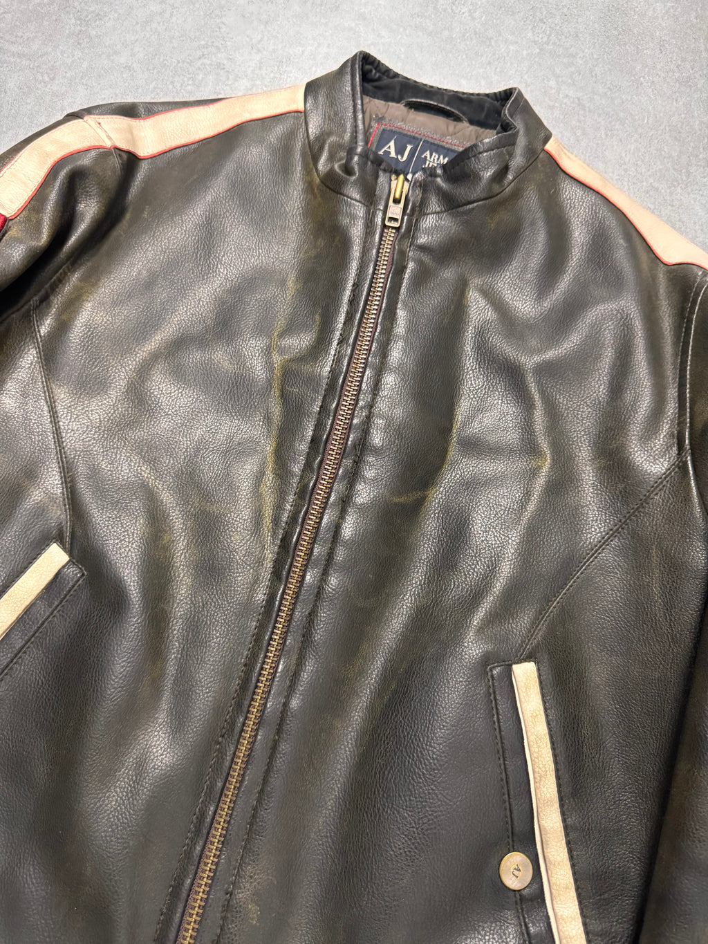 2000s Armani Biker Relief Leather Jacket