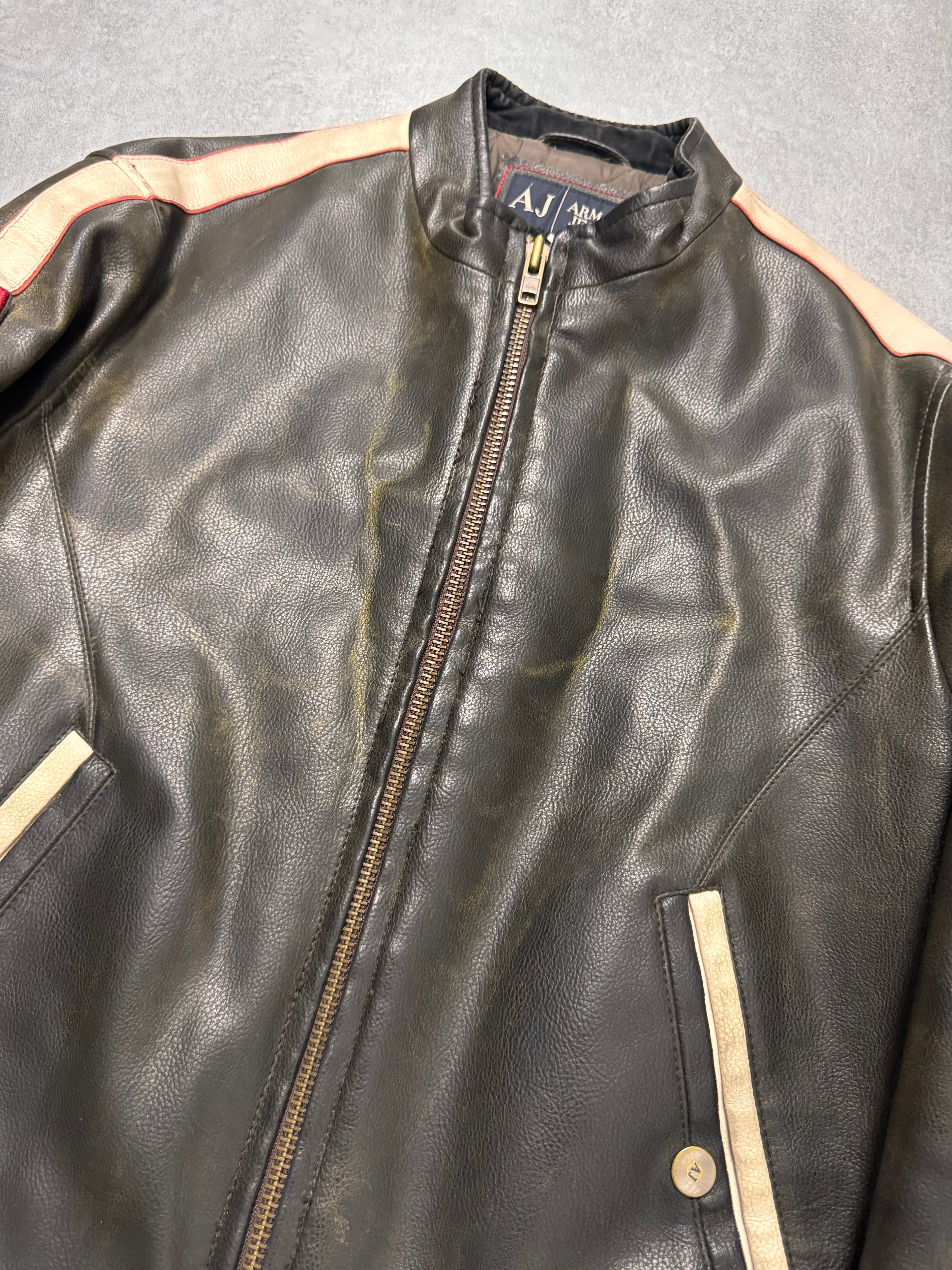 2000s Armani Biker Relief Leather Jacket