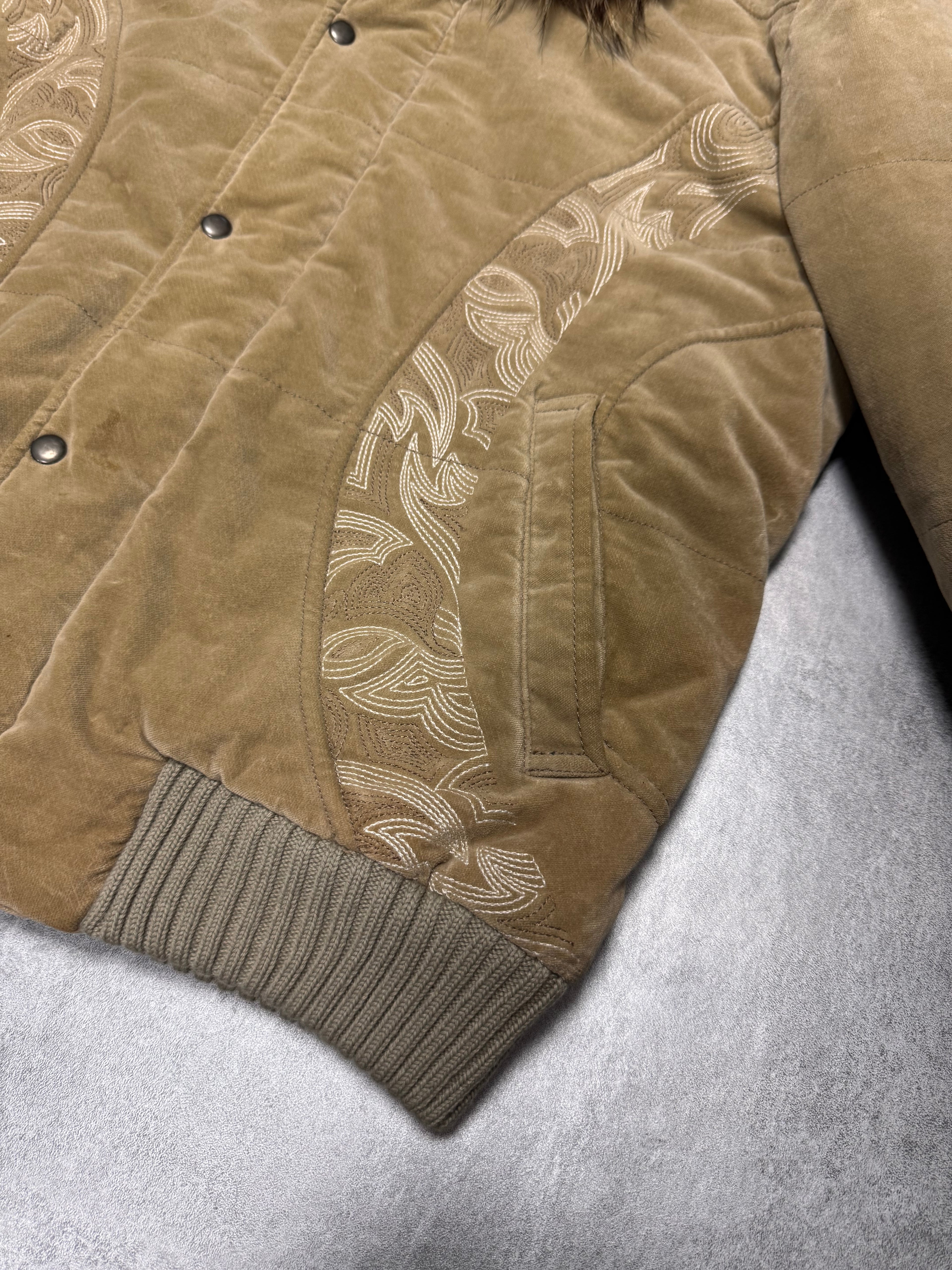 2000s Cavalli Fur Collar Beige Bomber Jacket