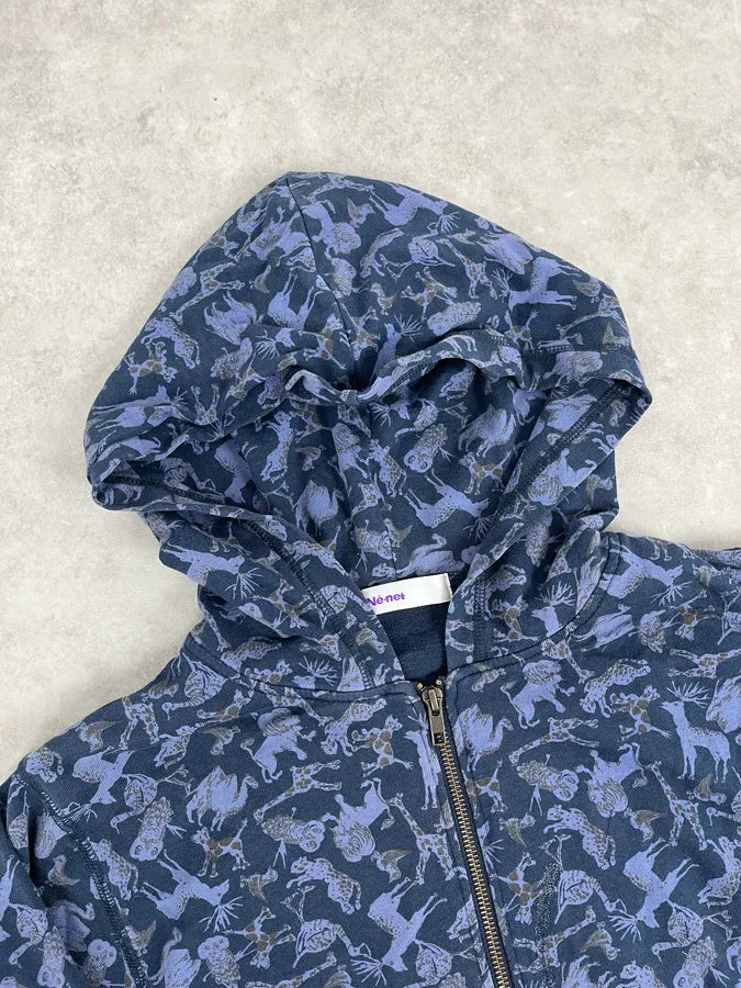Ne-Net Navy Blue Animals Savage Japanese Zip-up Hoodie ubtnRUV 3