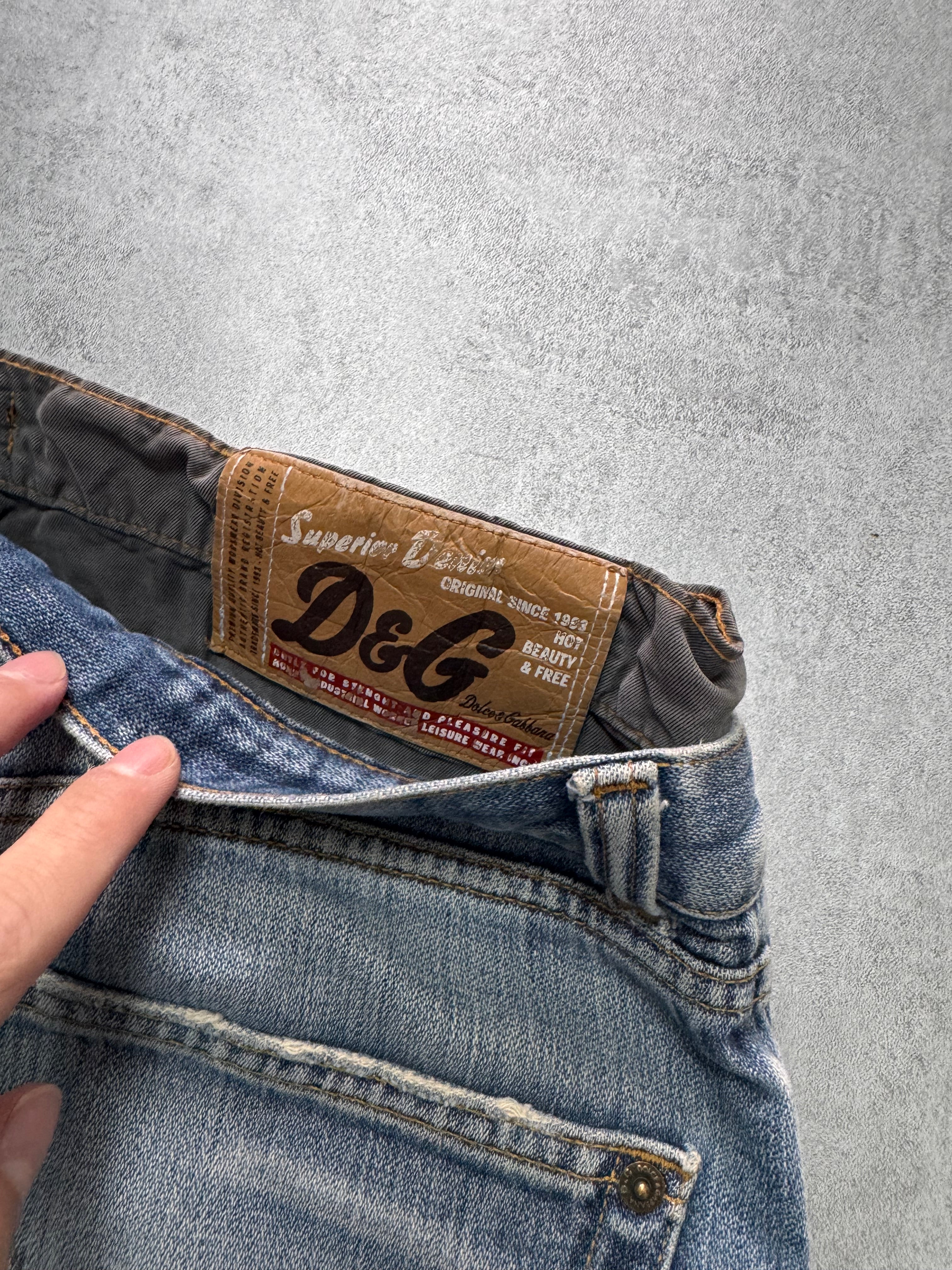 AW2003 Dolce & Gabbana Double-Waisted Sun Faded Denim Cargo Jeans