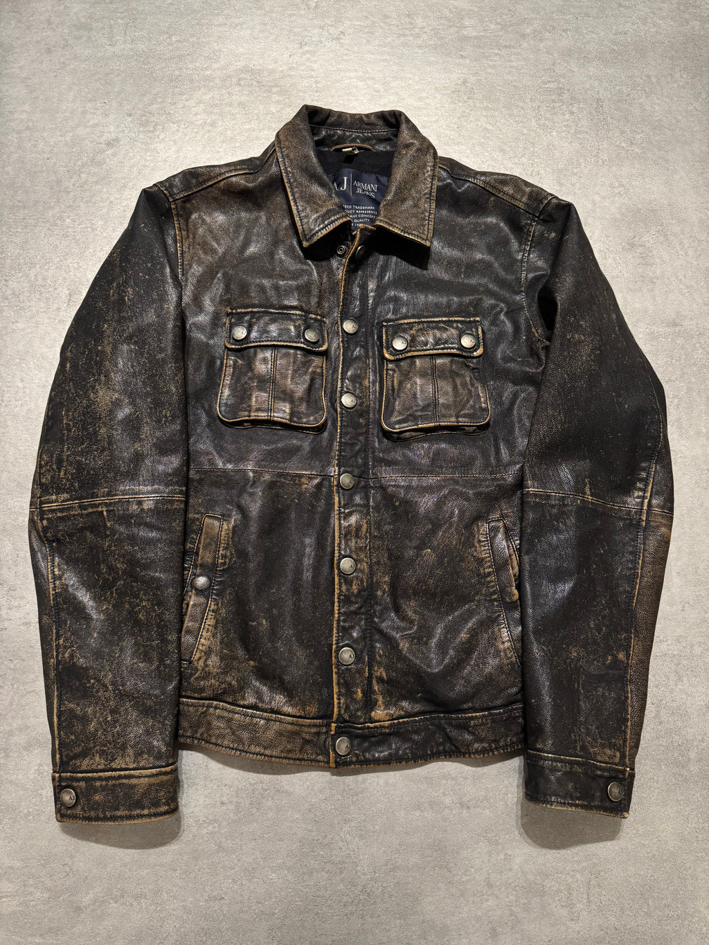 2000s Armani Faded Brown Leather Jacket