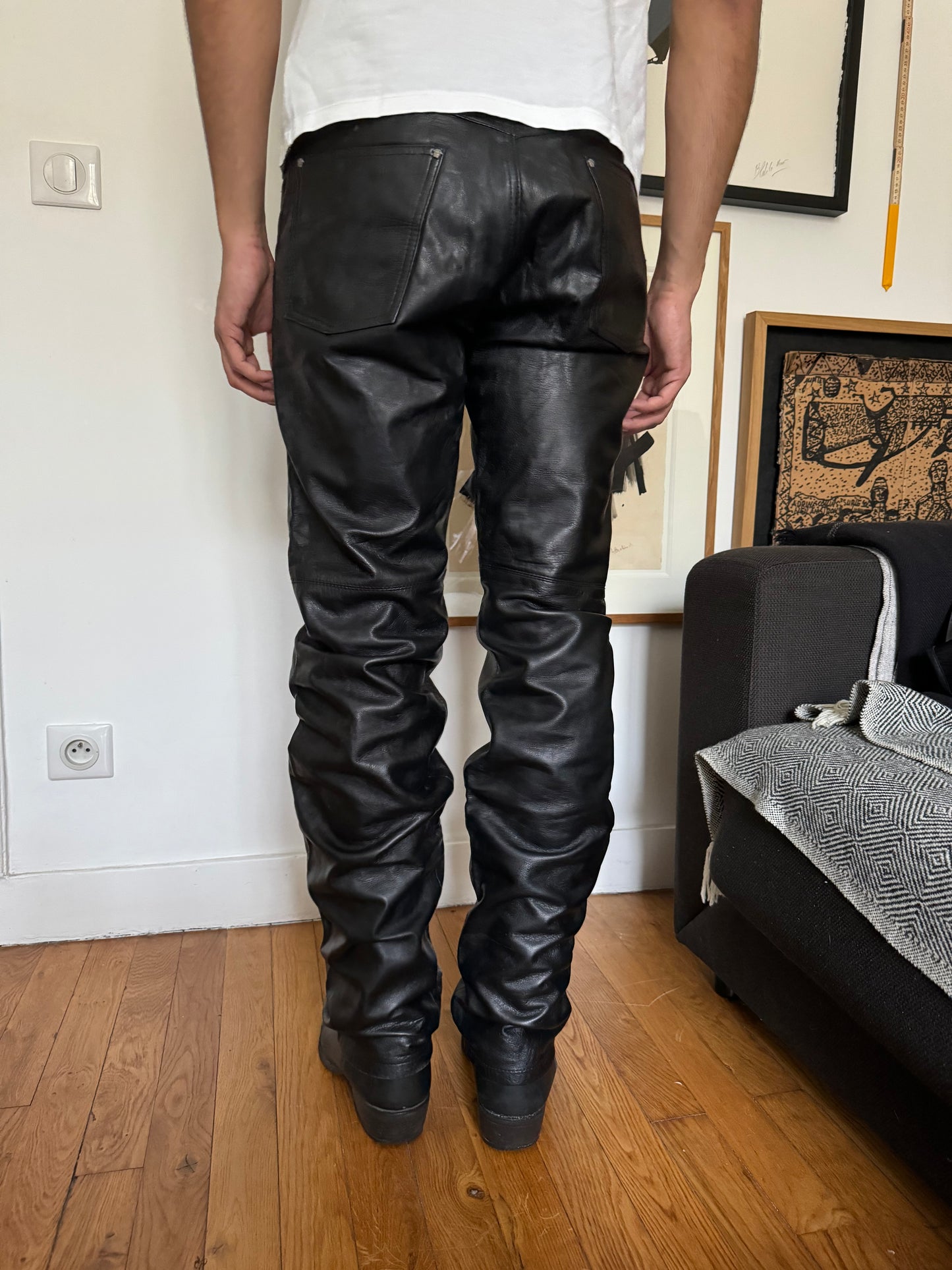 2000s Versace Black Leather Pants (S)