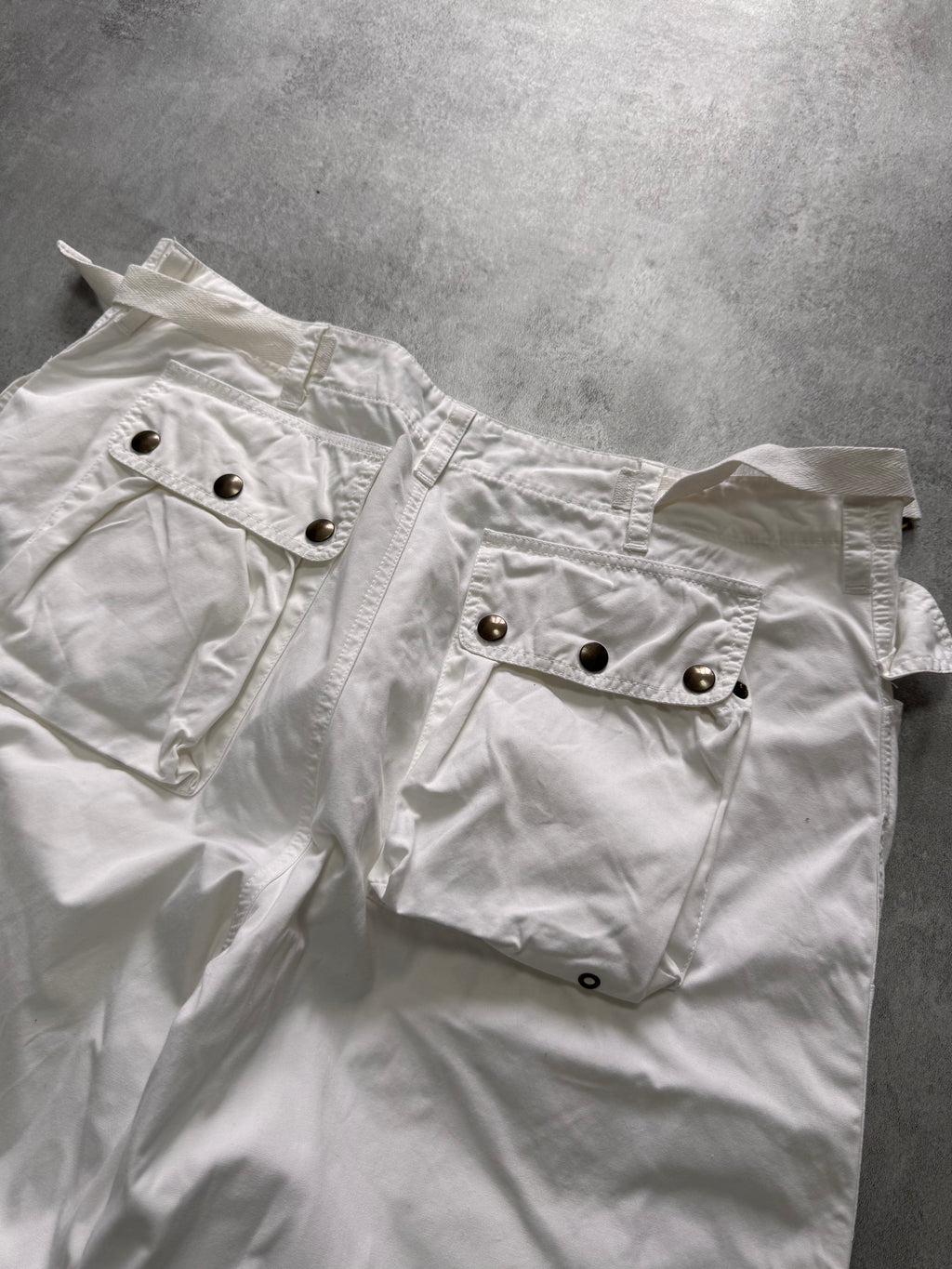 2000s Andrew Mackenzie Cargo Parachute White Wide Pants