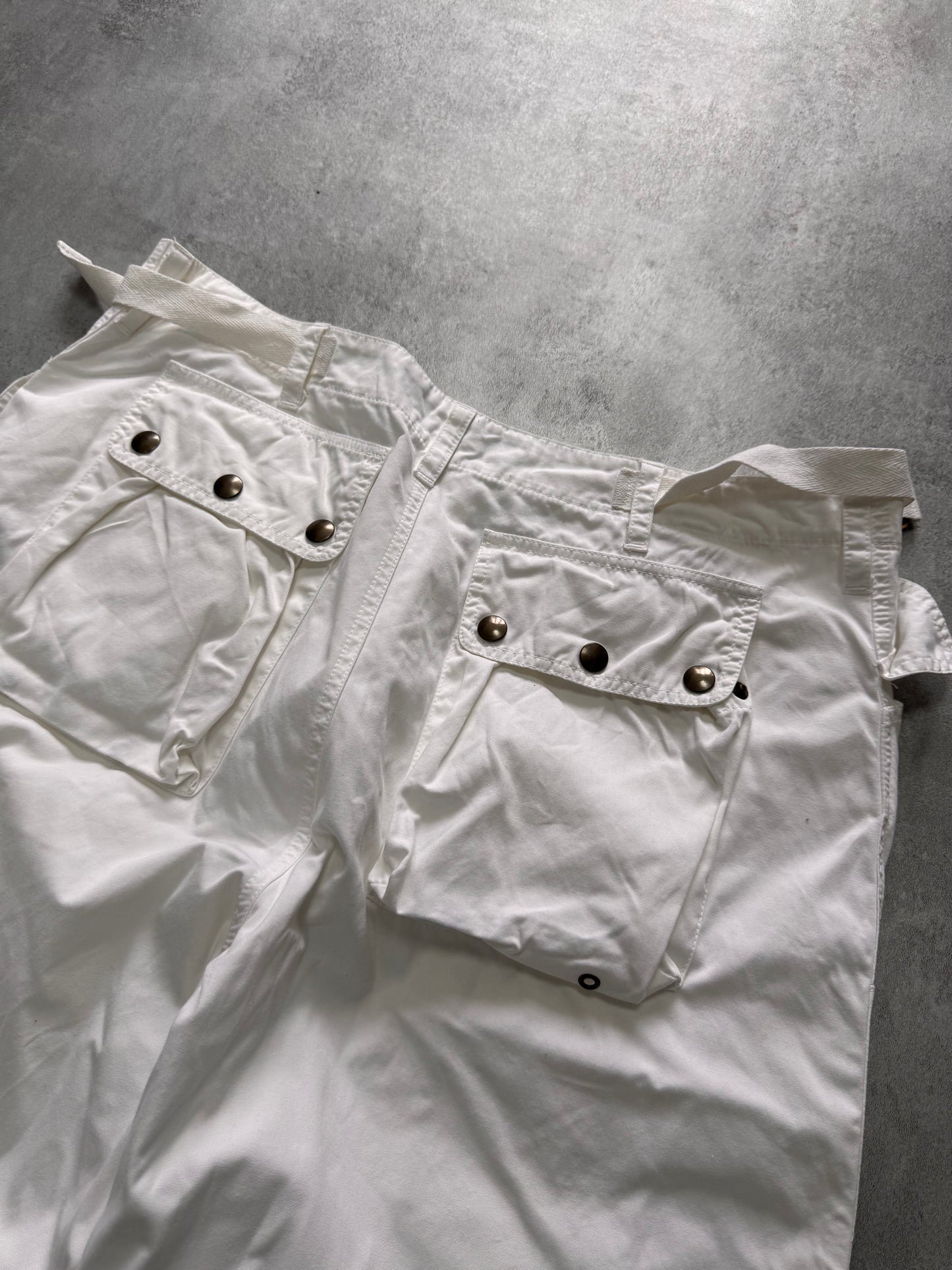 2000s Andrew Mackenzie Cargo Parachute White Wide Pants (L)