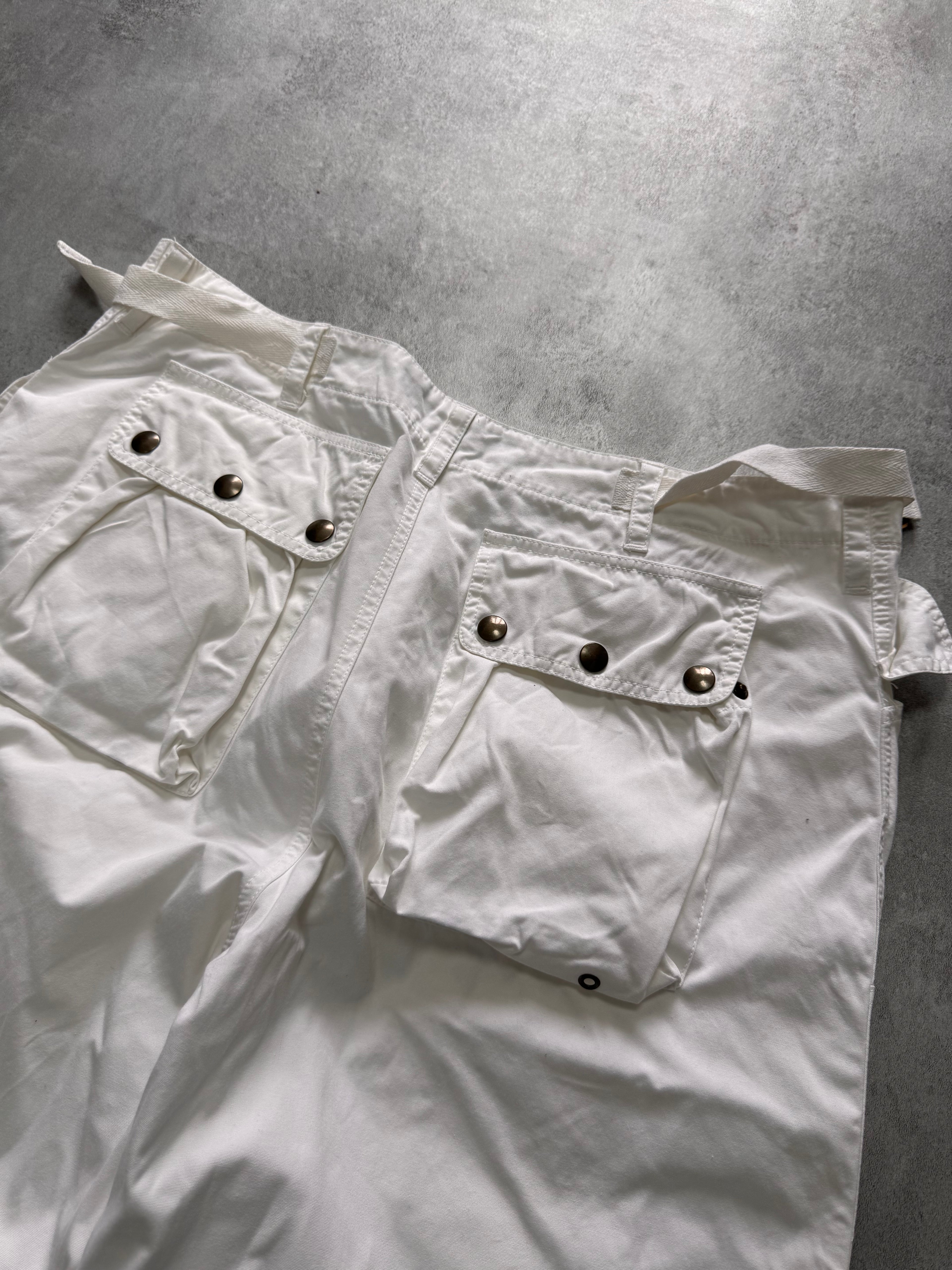 2000s Andrew Mackenzie Cargo Parachute White Wide Pants