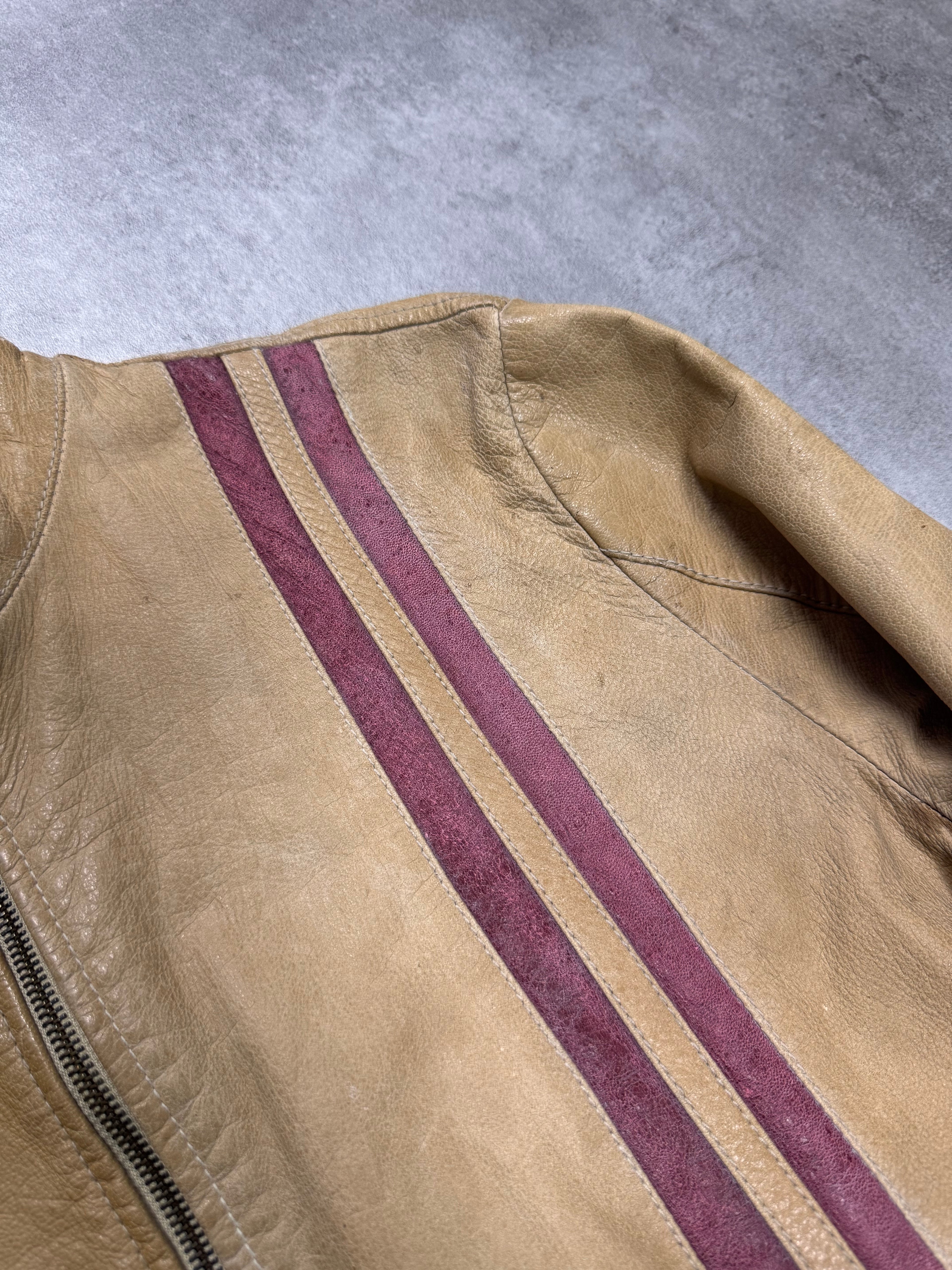 2000s Dolce & Gabbana Red Stripes Beige Leather Biker Jacket