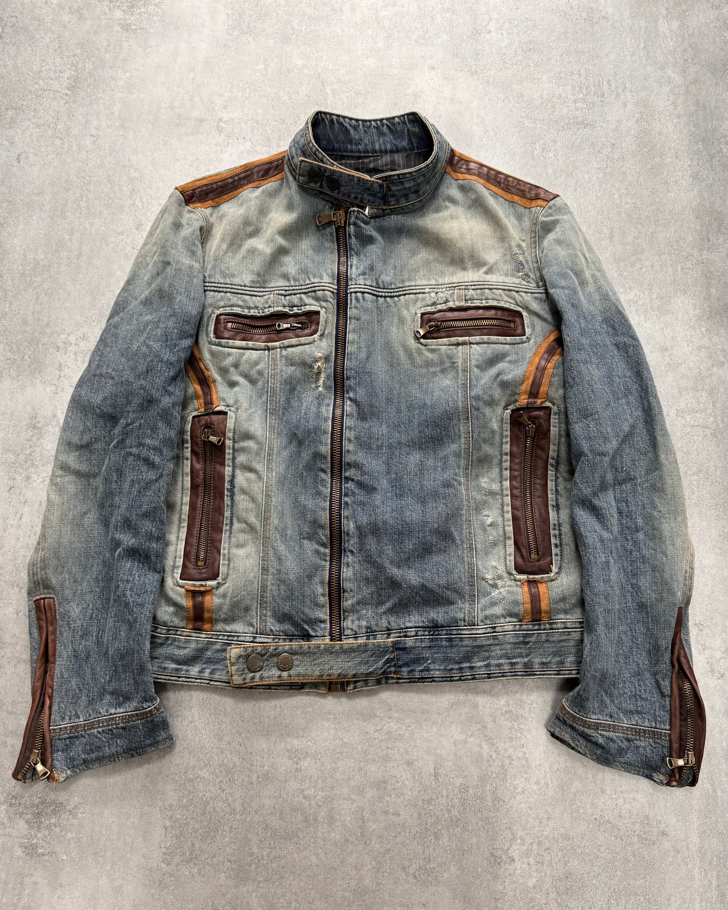 AW2005 Dolce & Gabbana Biker Hybrid Denim Jacket (M)