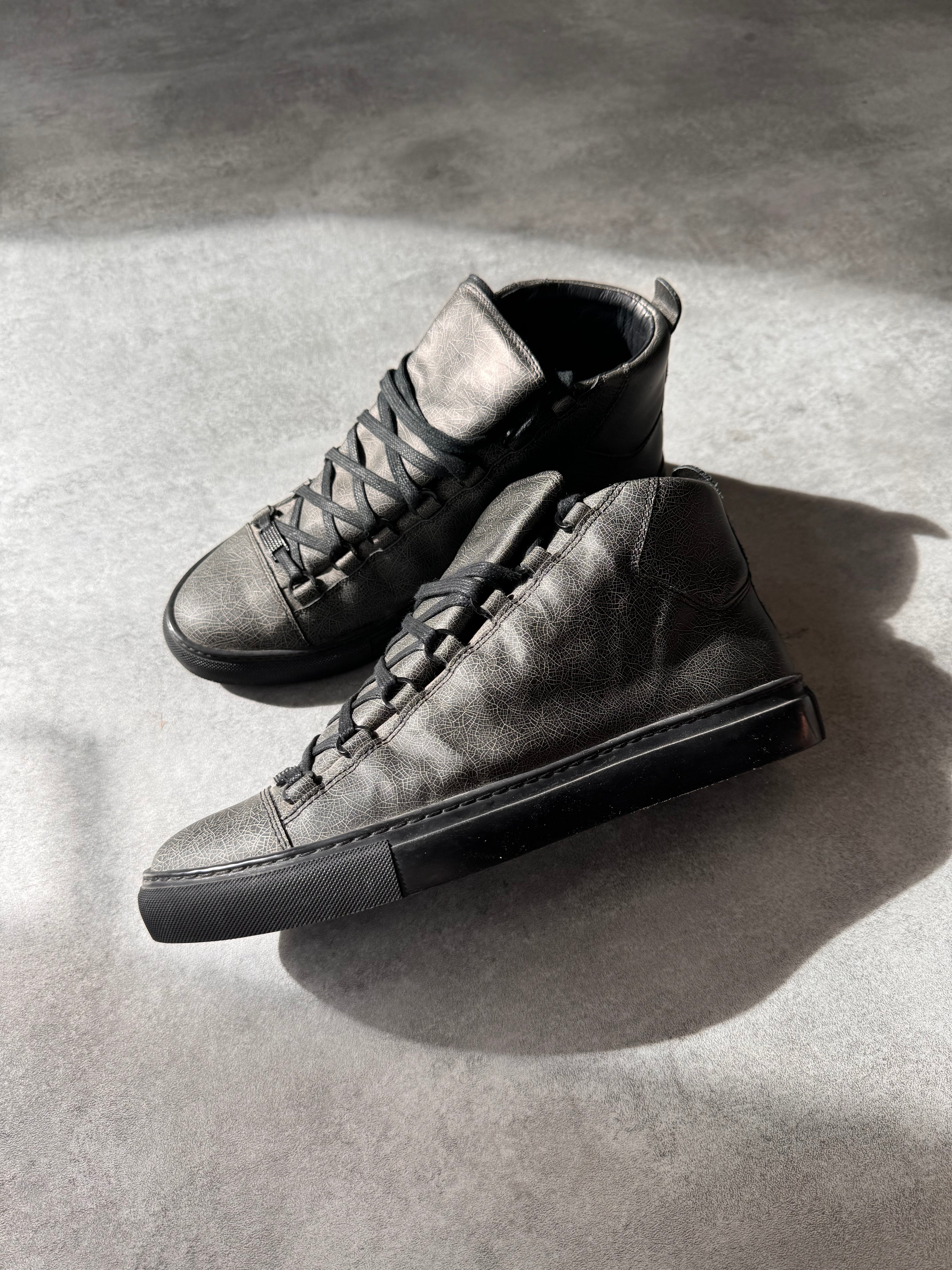 Balenciaga Arena High Cracked Grey Print Sneakers