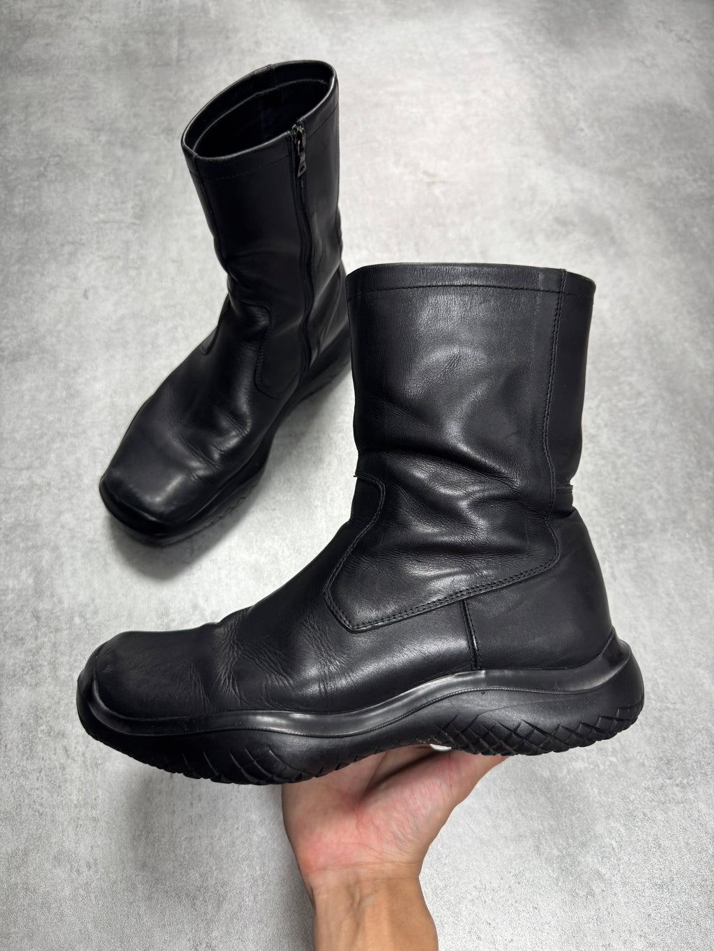 FW1999 Prada Ankle Vibram Black Leather Boots