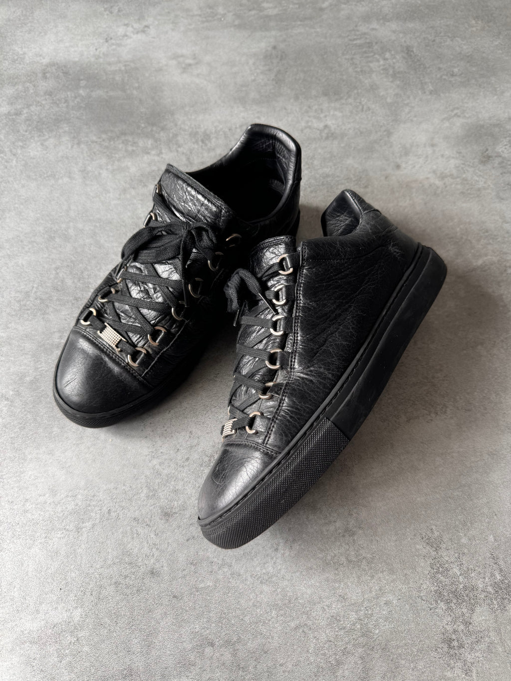 Balenciaga Arena Low Black Cracked Leather Sneakers