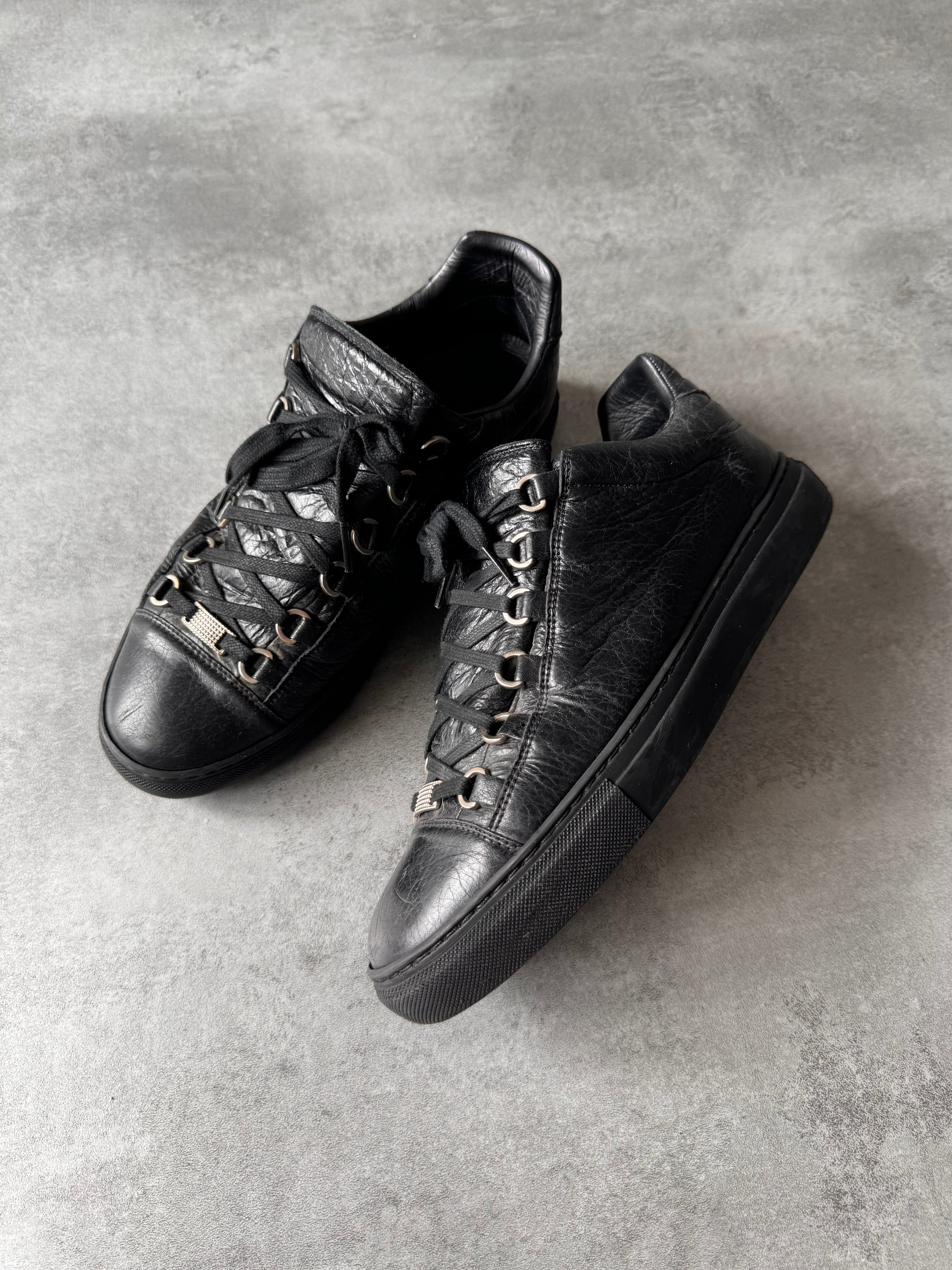 Balenciaga Arena Low Black Cracked Leather Sneakers