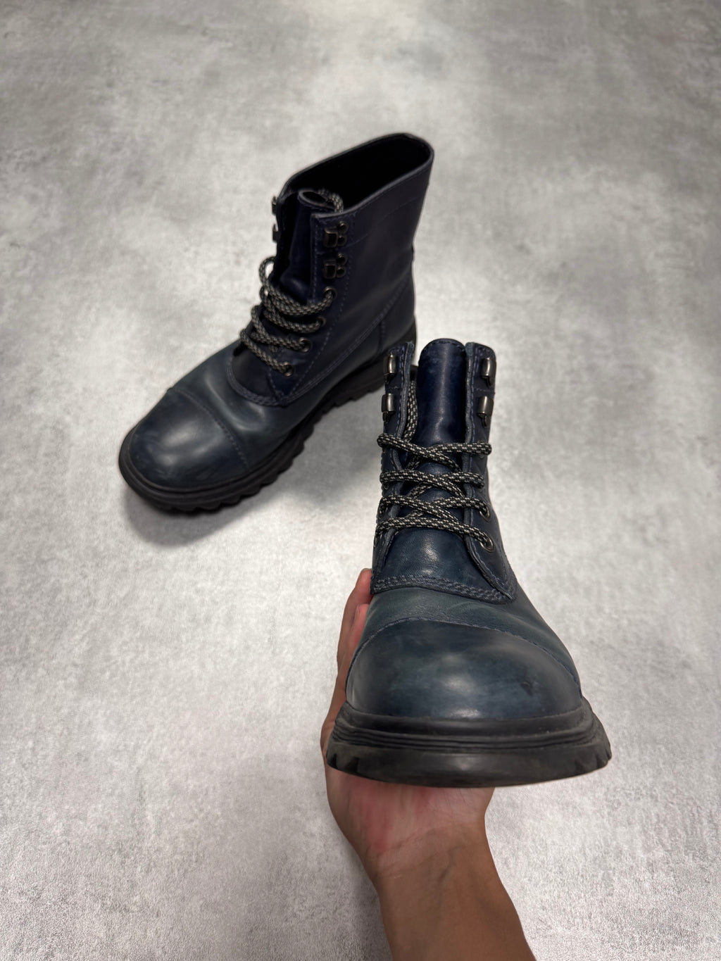 2000s Prada Hiking Navy Leather Boots