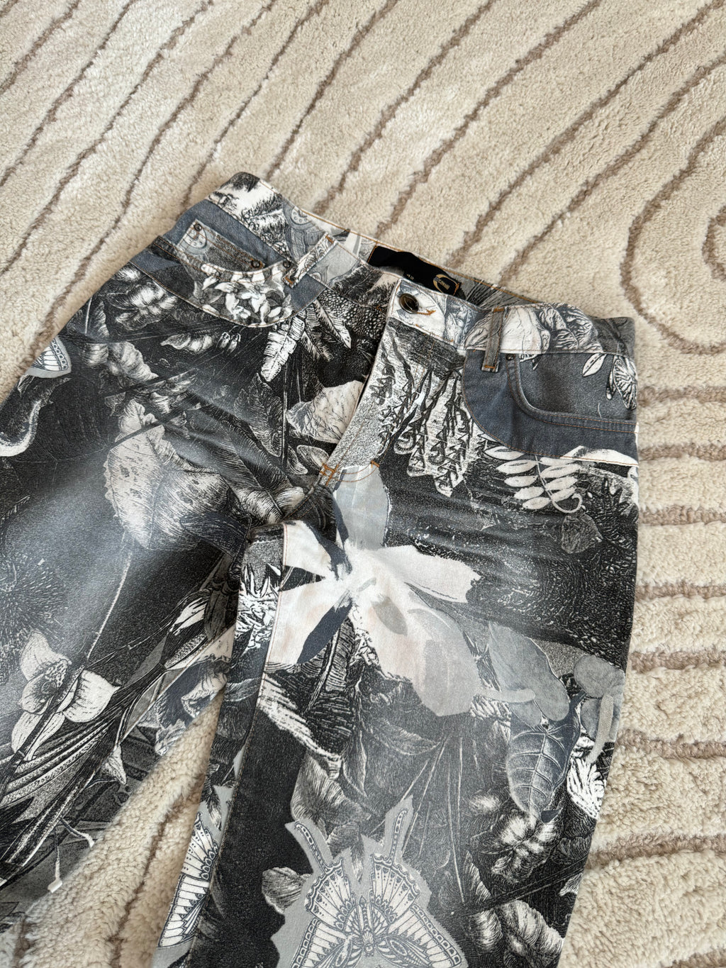 Just Cavalli Black & White Floral Printed Pants