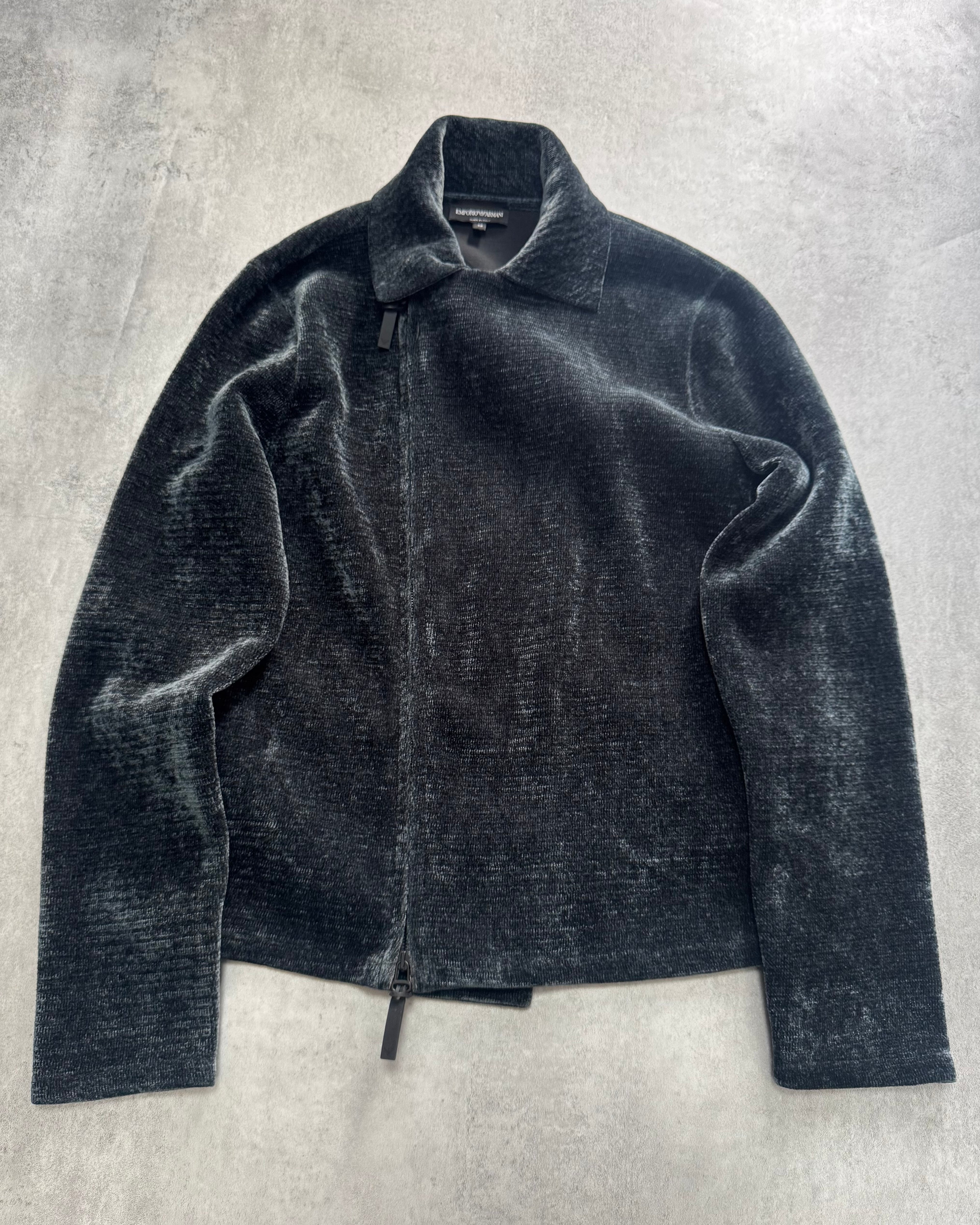 Emporio Armani Viscose Navy Greay Asymmetrical Jacket