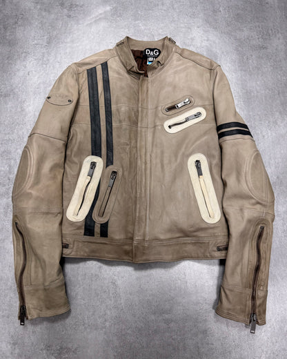 AW2004 Dolce & Gabbana Astro Biker Cafe Cream Leather Jacket (S/M)