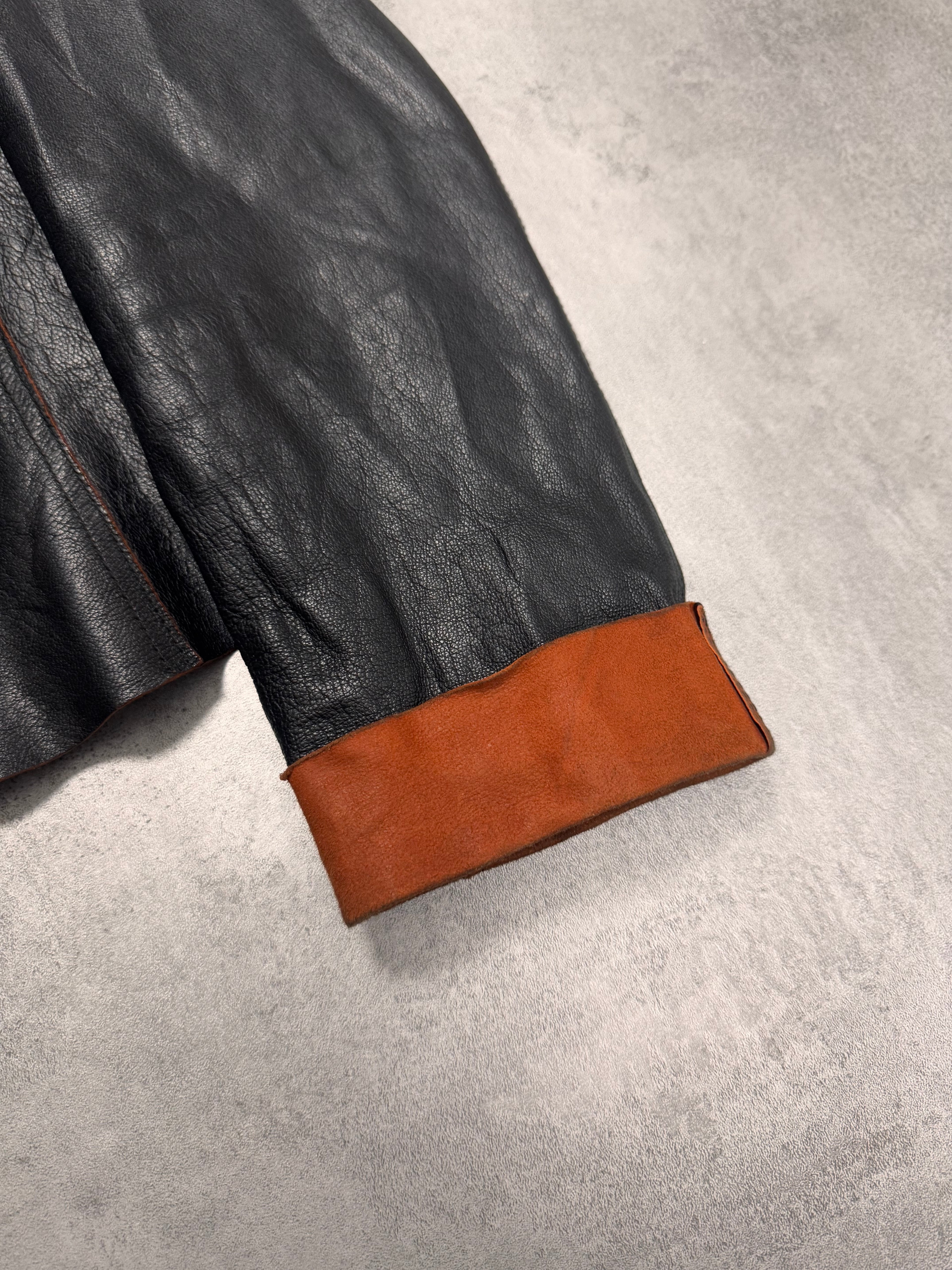 1990s Dolce & Gabbana Black Leather Orange Suede Jacket