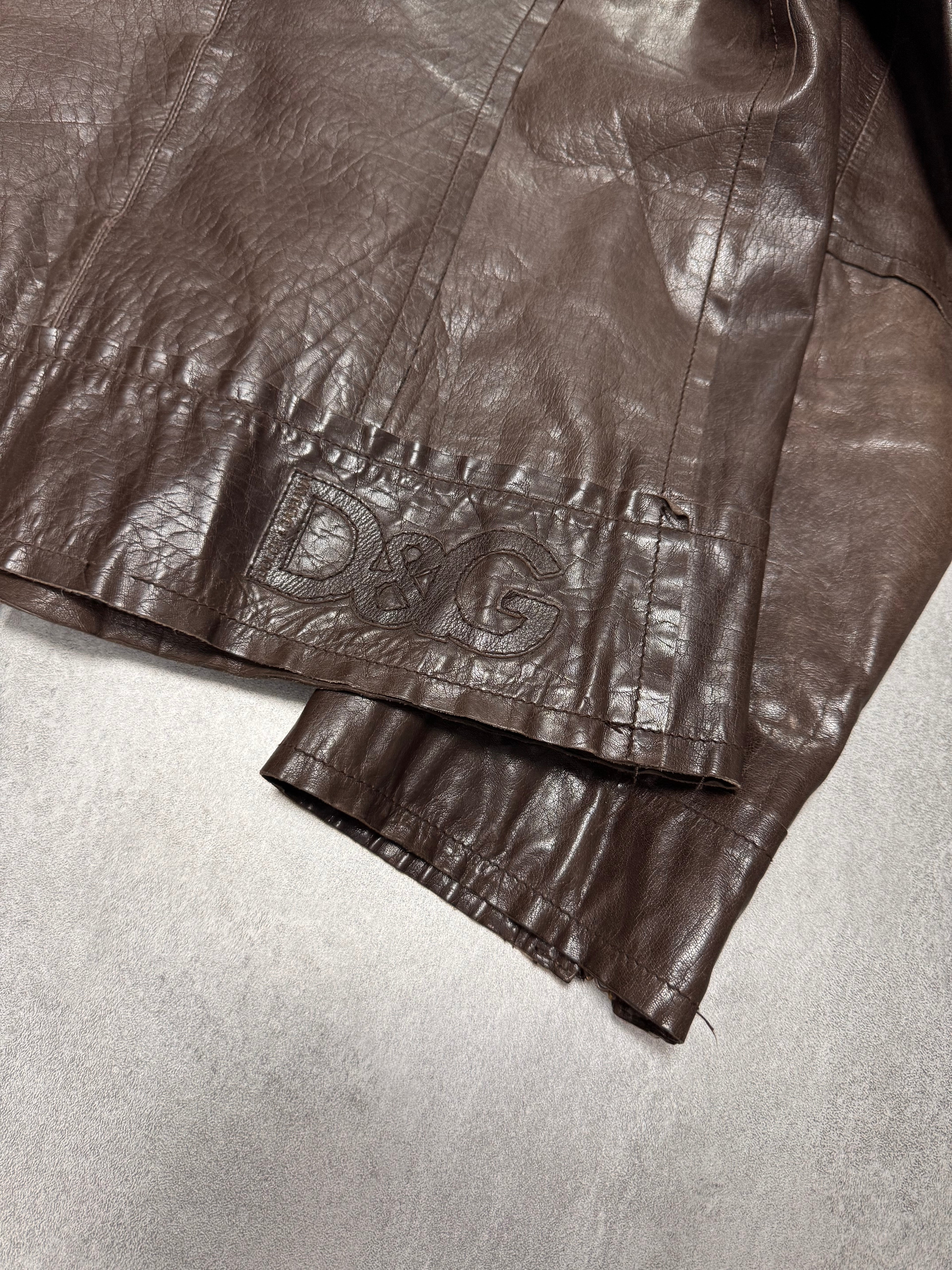 2000s Dolce & Gabbana Perfect Simple Brown Leather Jacket
