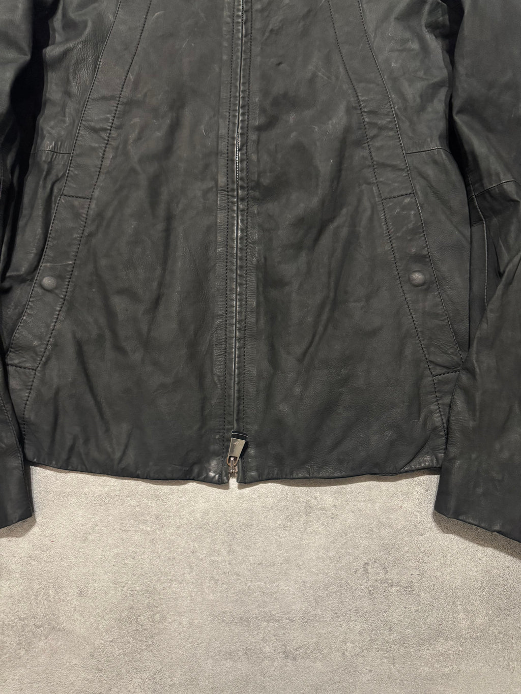 SS2014 Emprio Armani Elevated Black Leather Jacket